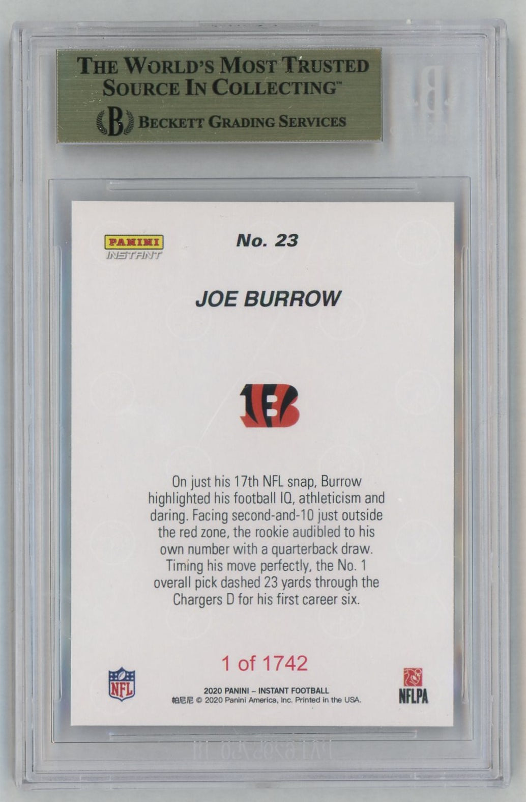 2020 Panini Instant #23 Joe Burrow First TD Rookie RC /1742 BGS 10