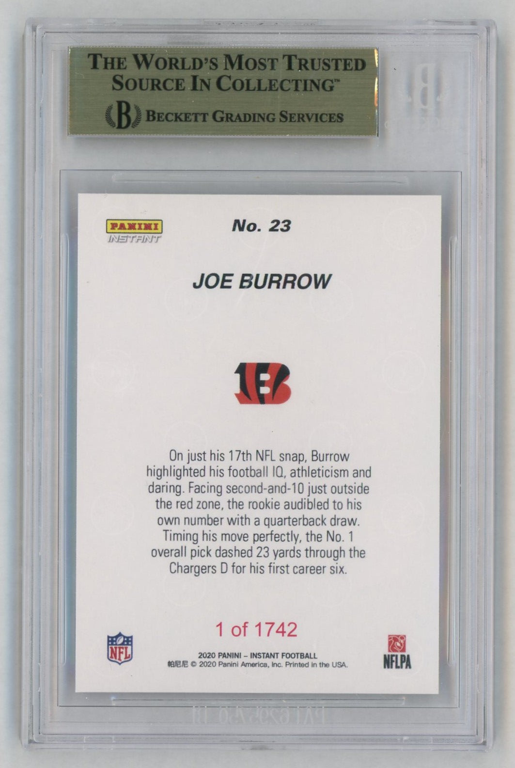 2020 Panini Instant #23 Joe Burrow First TD Rookie RC /1742 BGS 10