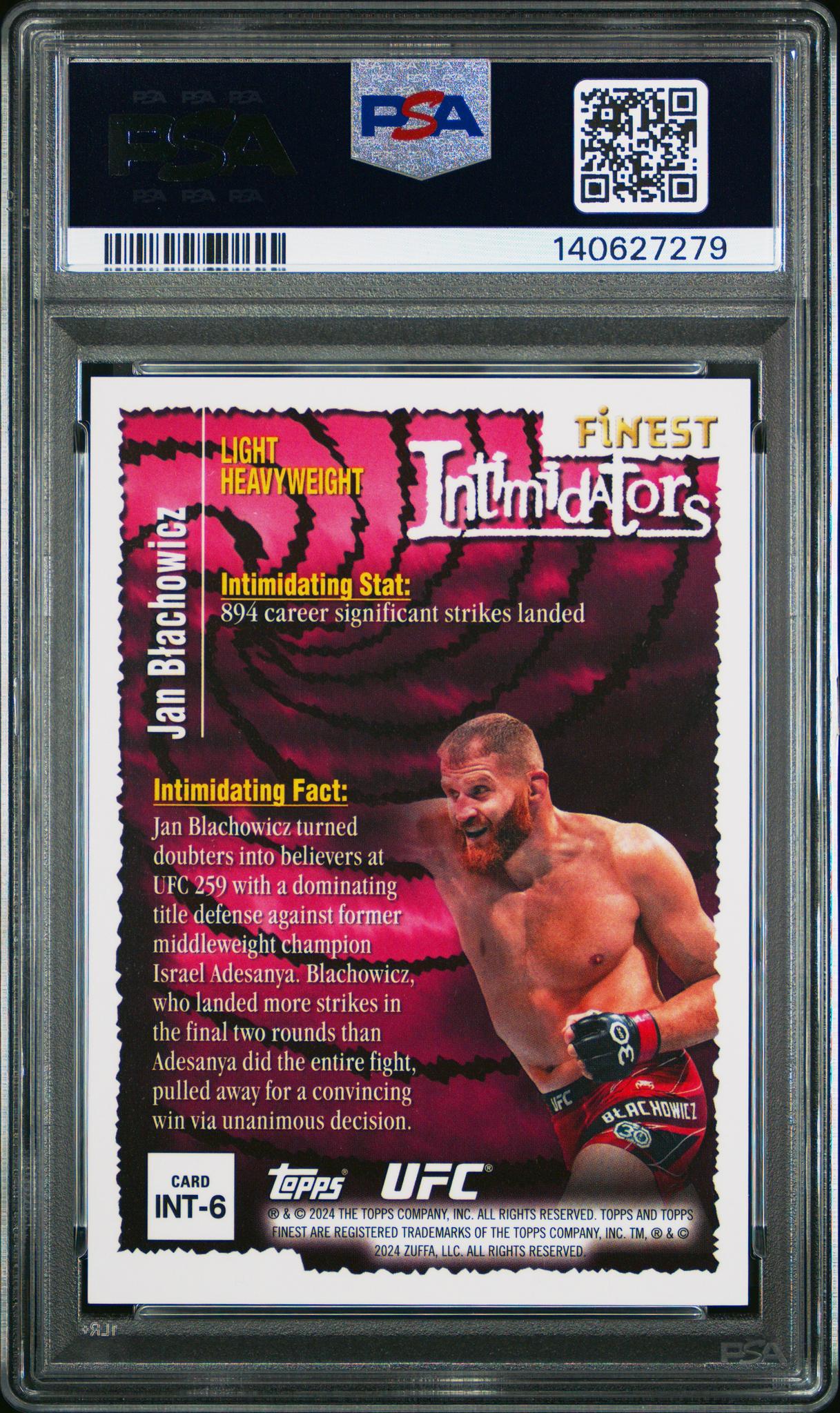 2024 Topps Finest UFC Intimidators Yellow Glitter Jan Blachowicz #INT6 /50 PSA 9