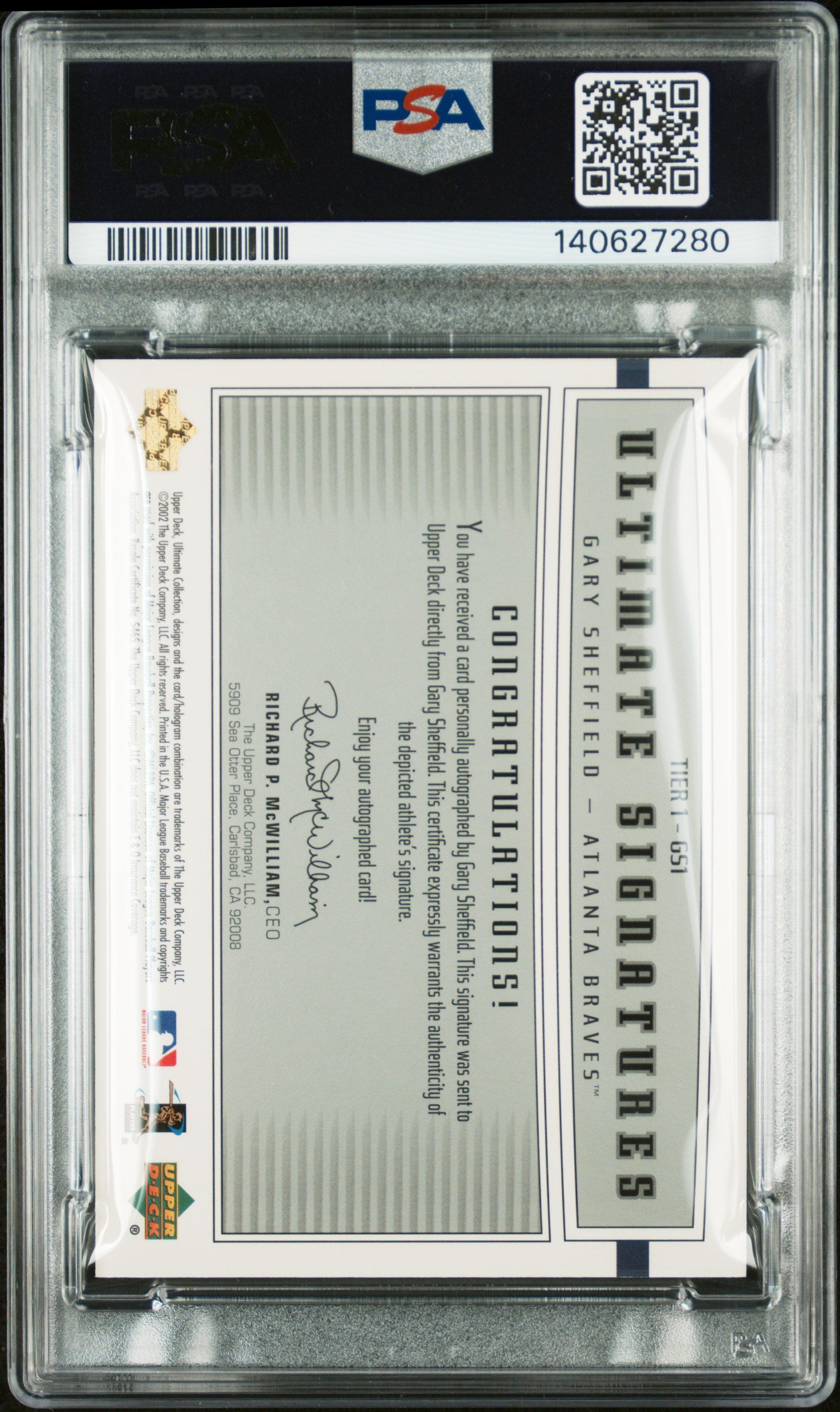 2002 Ultimate Collection Ultimate Signatures Gary Sheffield #GS1 /199 PSA 8 140627280