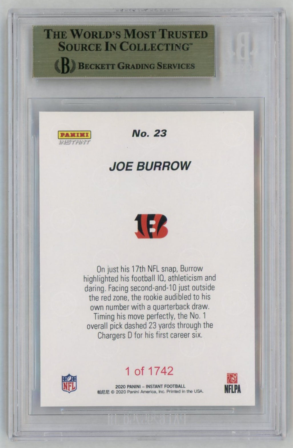 2020 Panini Instant #23 Joe Burrow First TD Rookie RC /1742 BGS 10