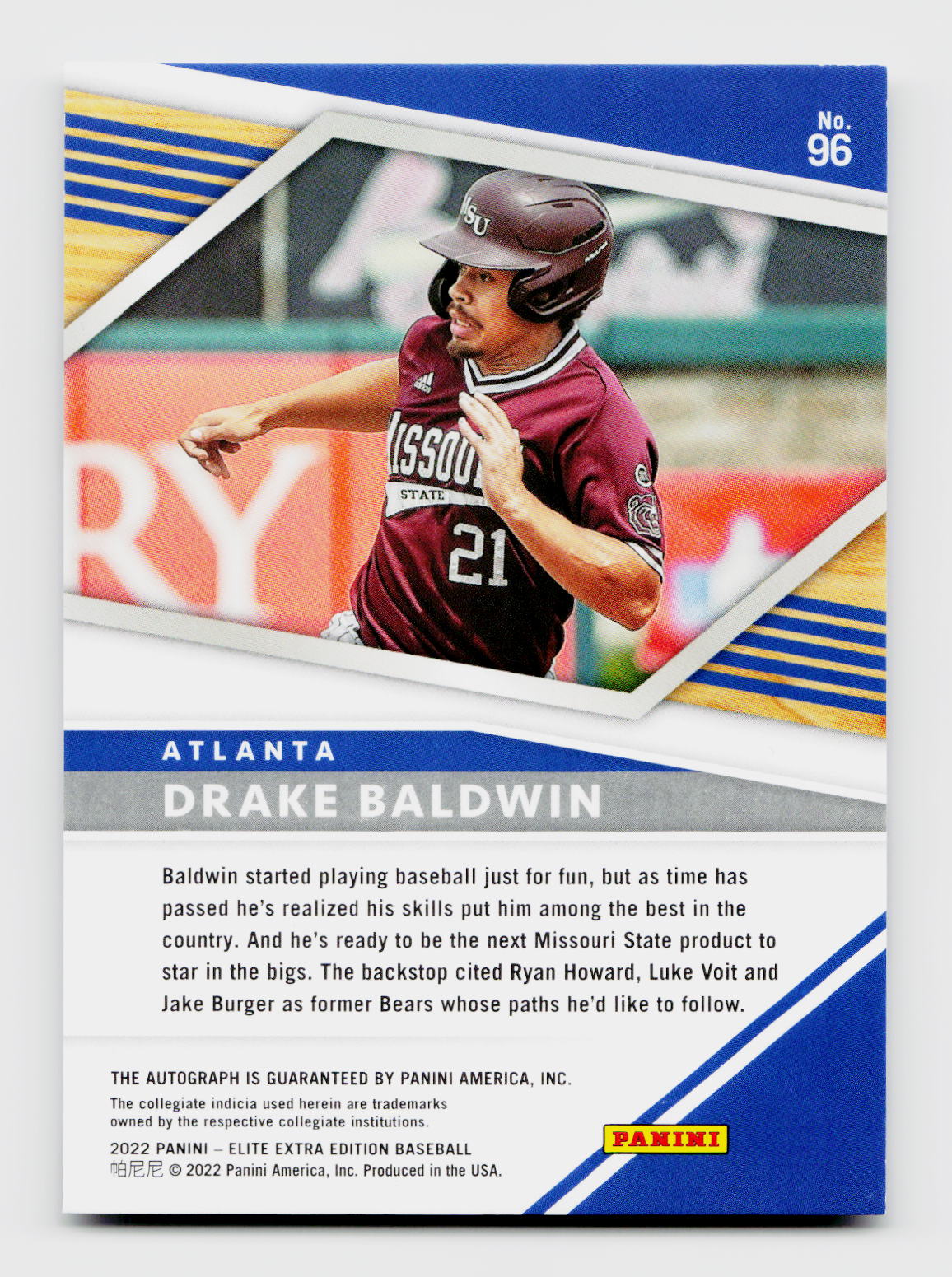 2022 Elite Extra #96 Drake Baldwin Auto