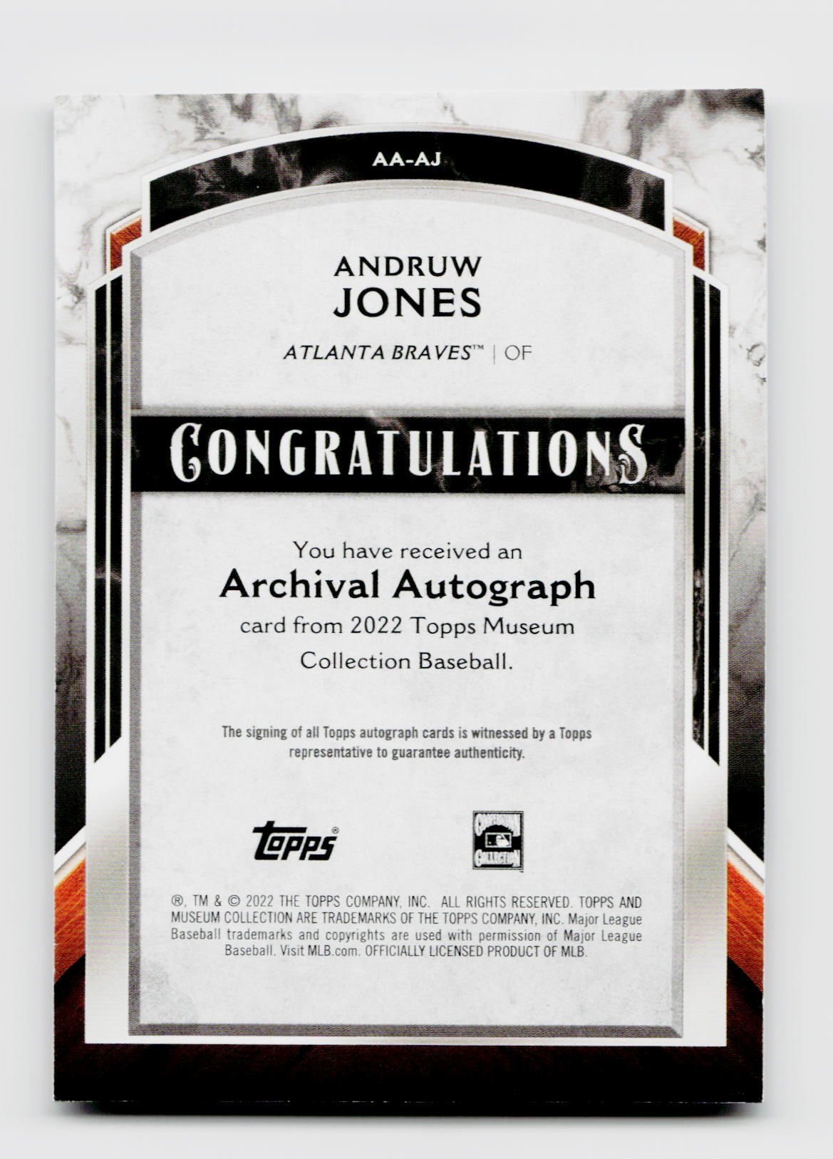 2022 Museum Collection Andruw Jones Archival Auto /50