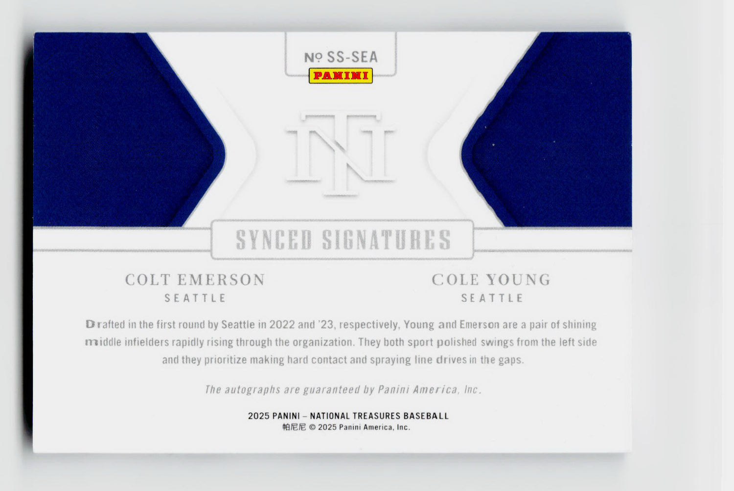 2025 National Treasures Synced Signatures Colt Emerson/Cole Young Dual Auto /25