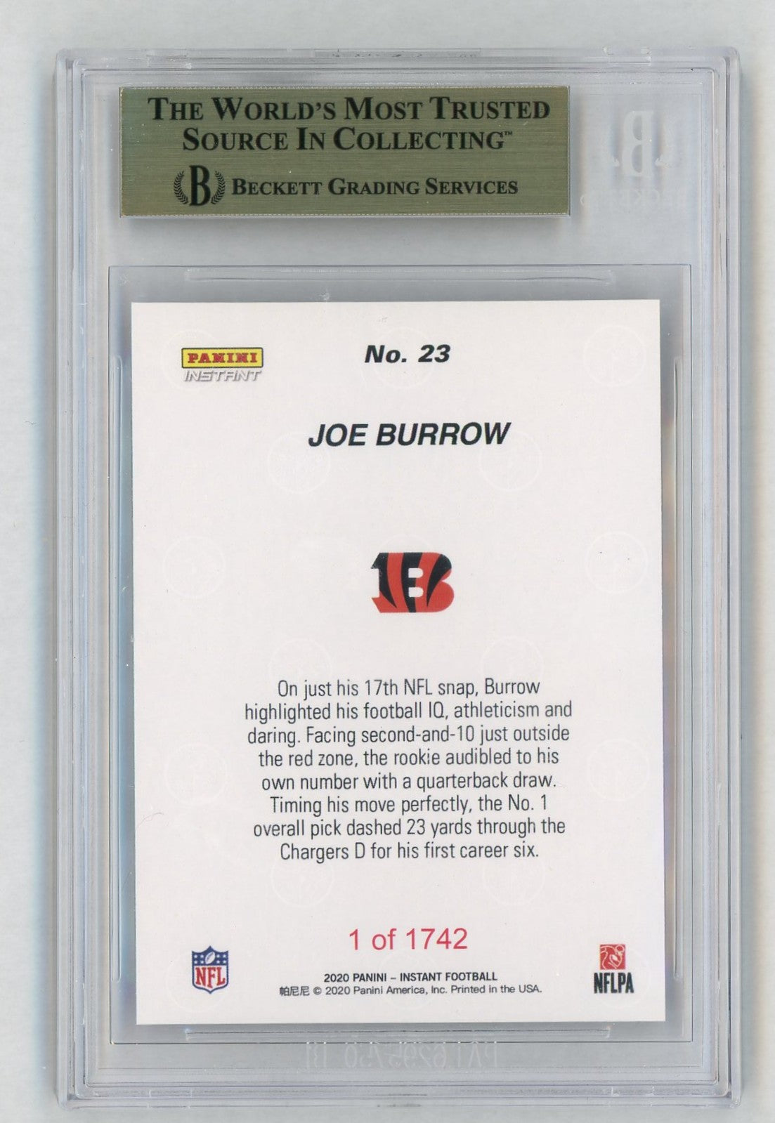 2020 Panini Instant #23 Joe Burrow First TD Rookie RC /1742 BGS 10