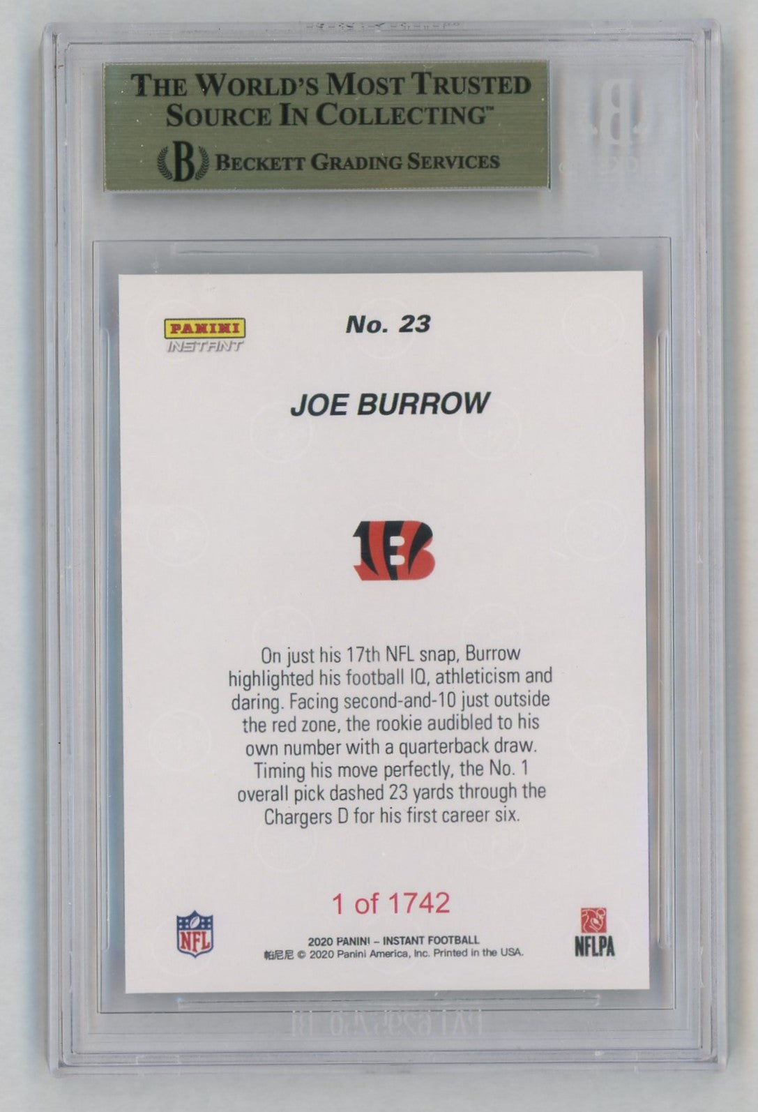 2020 Panini Instant NFL Joe Burrow #23 /1742 BGS 9.5