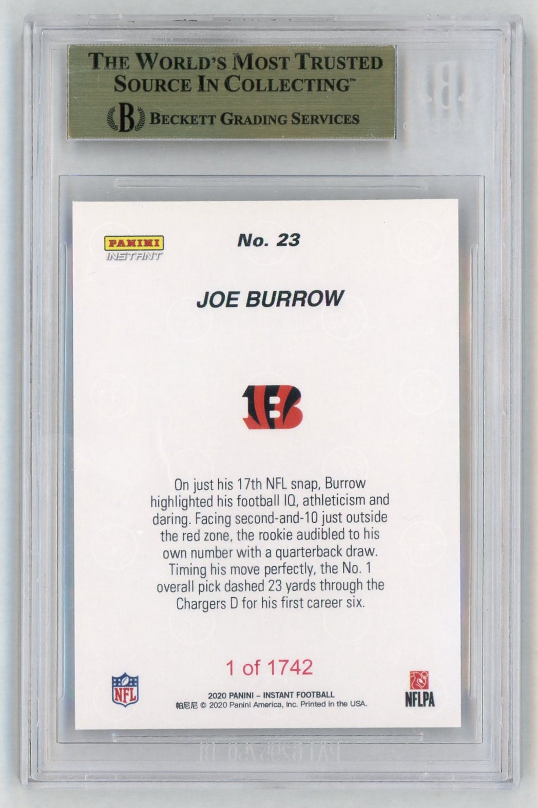 2020 Panini Instant #23 Joe Burrow First TD Rookie RC /1742 BGS 10