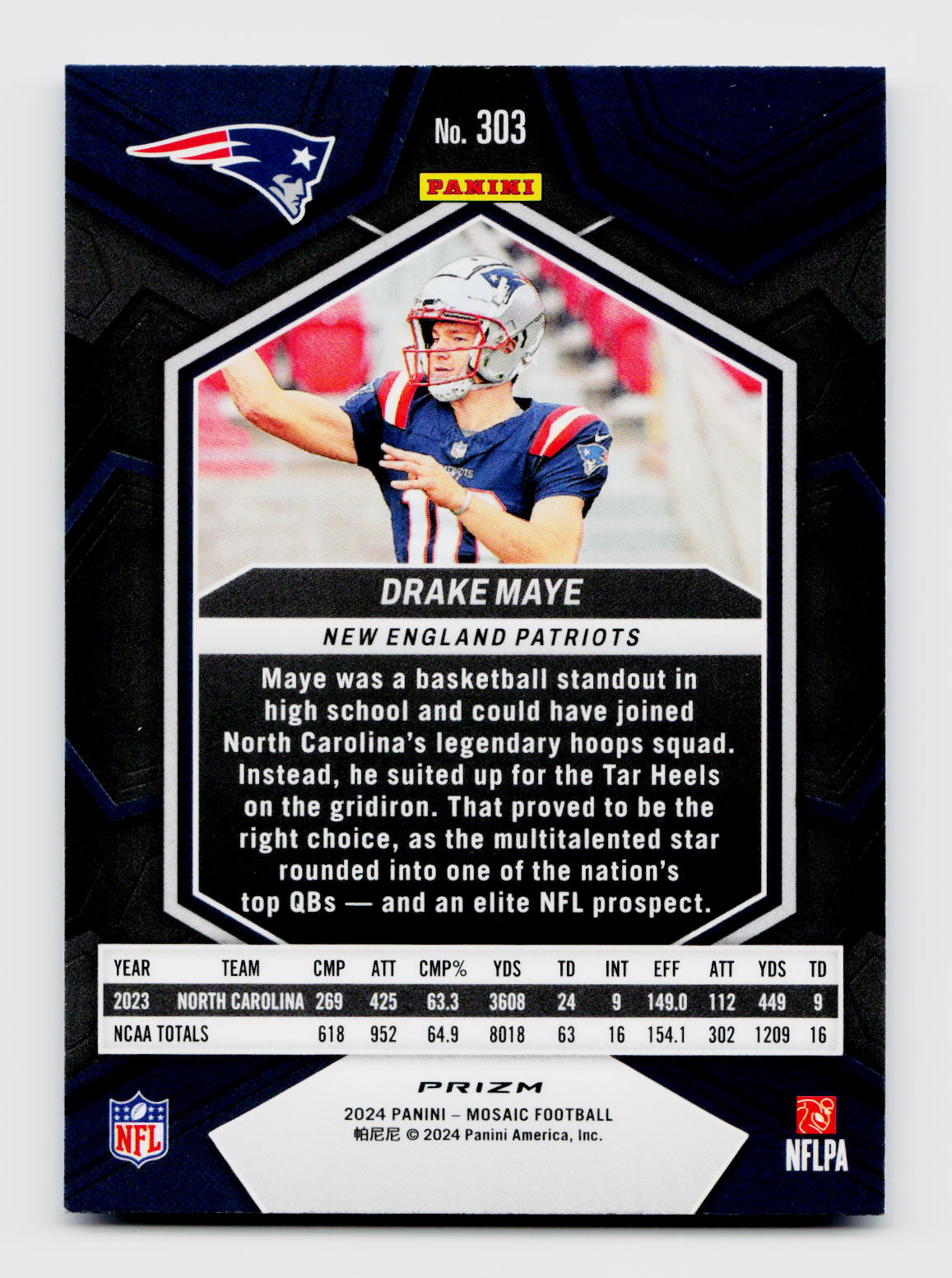 2024 Mosaic #303 Drake Maye Rookie RC Reactive Blue