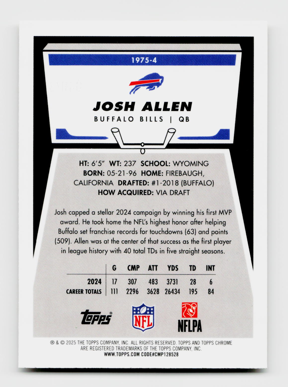 2025 Topps Chrome 1975 Josh Allen Yellow /275