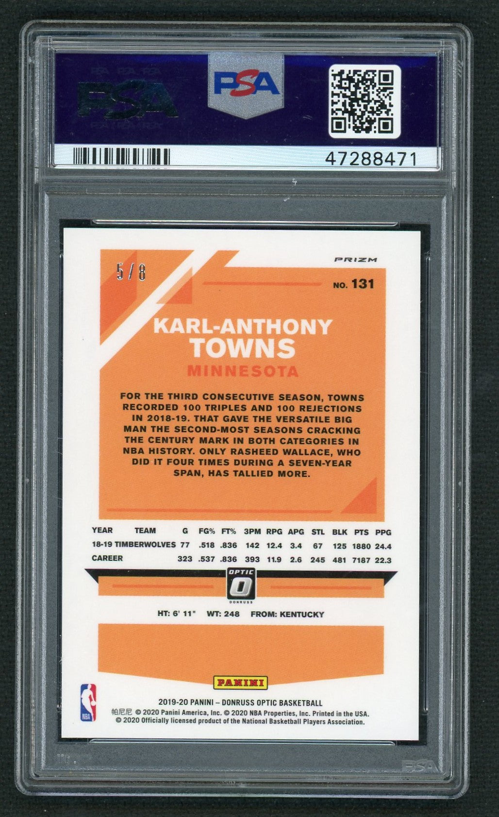 2019 Donruss Optic Black Gold Karl-Anthony Towns #131 /8 PSA 9