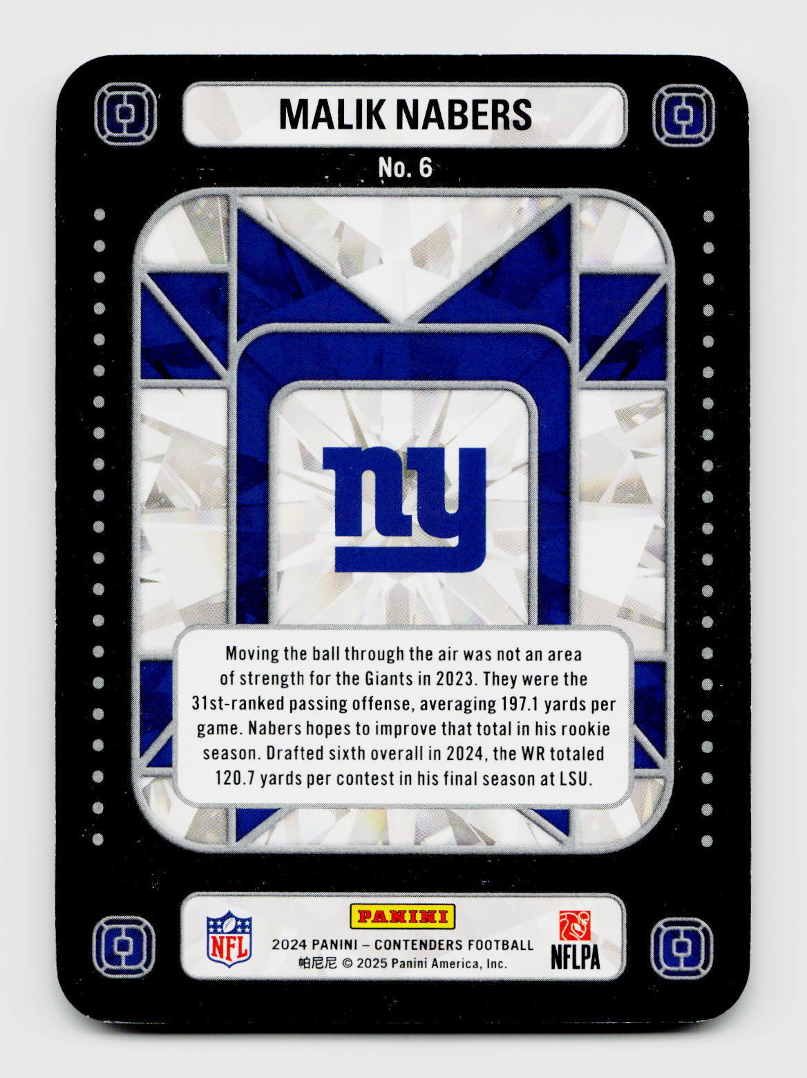 2024 Contenders Football Crown Jewels Insert Malik Nabers Giants #6