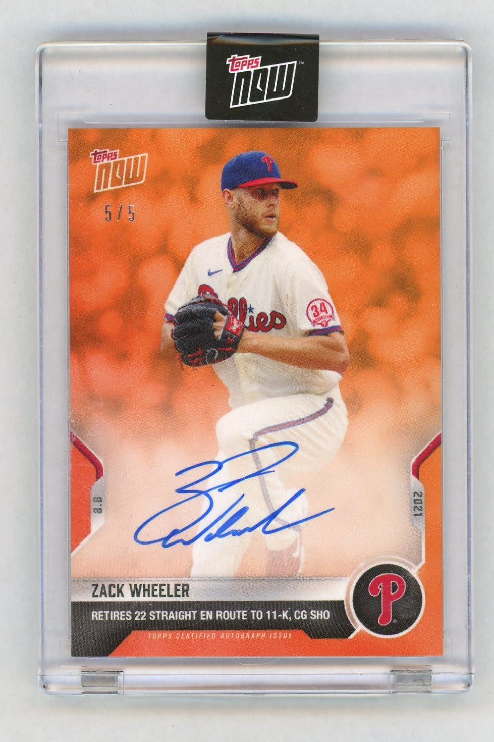 2021 Topps Now #631E Zack Wheeler Orange Auto SSP /5