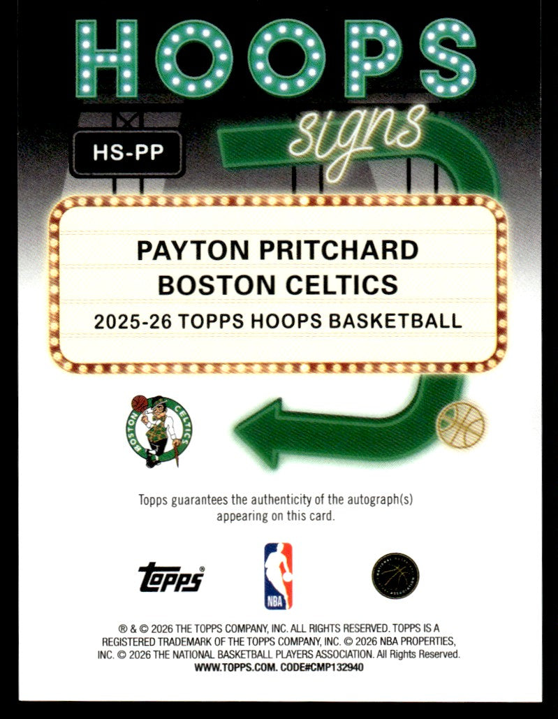 2025 NBA Hoops Payton Pritchard Hoops Signs Gold Auto /50