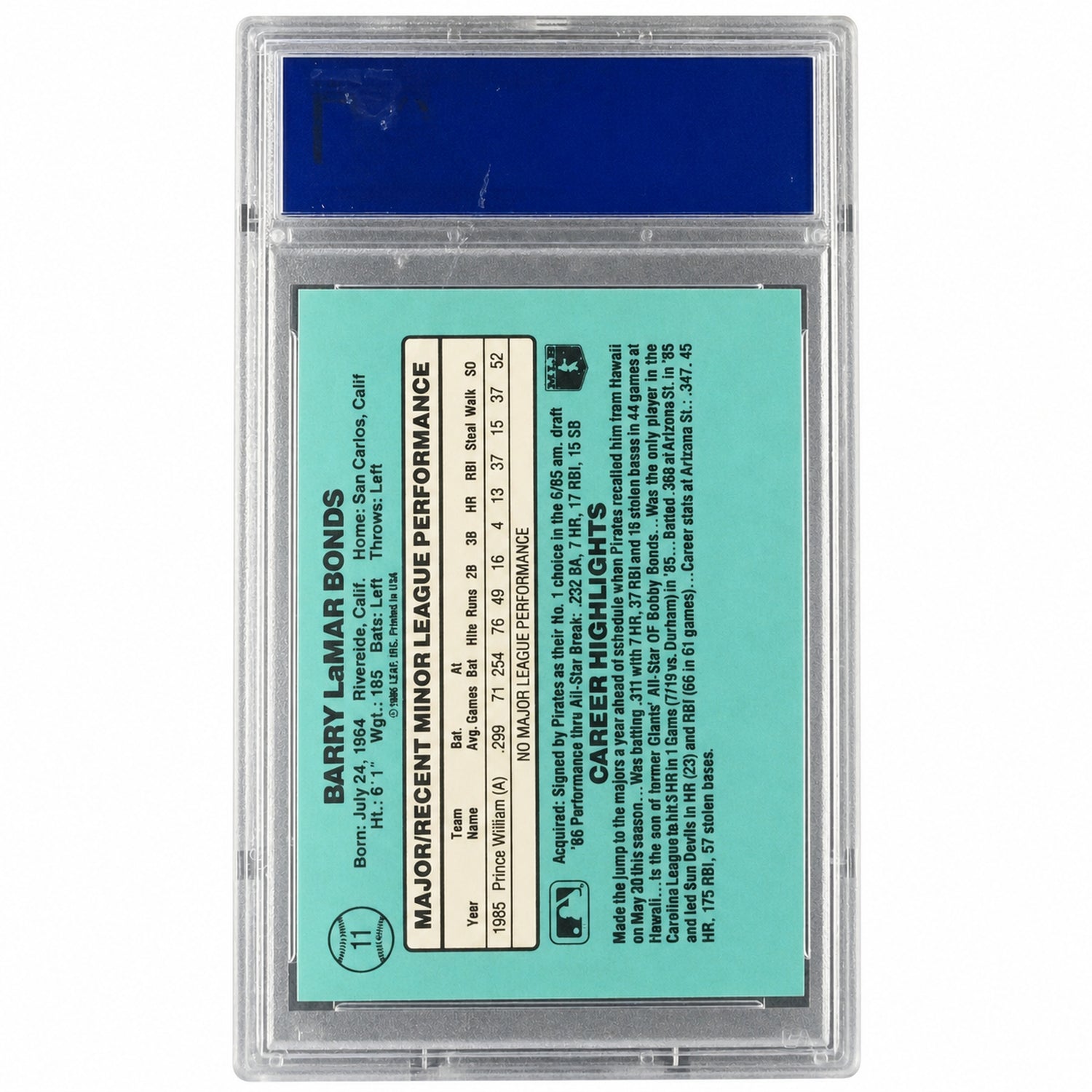 1986 Donruss the Rookies Barry Bonds #11 PSA 9