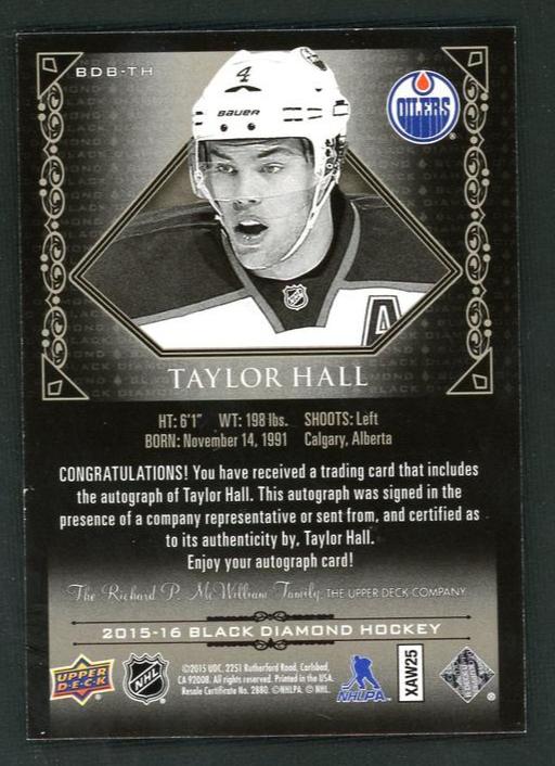 2015 Upper Deck Black Diamond BDO-TH Taylor Hall /99 Oilers Auto