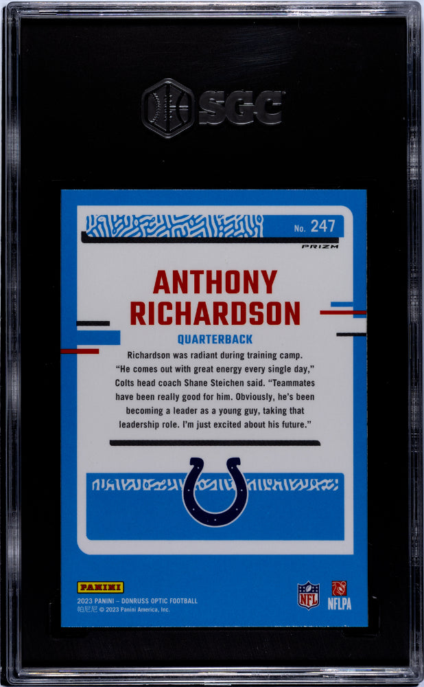 2023 Donruss Optic #247 Anthony Richardson Green Hyper Prizm SGC 10
