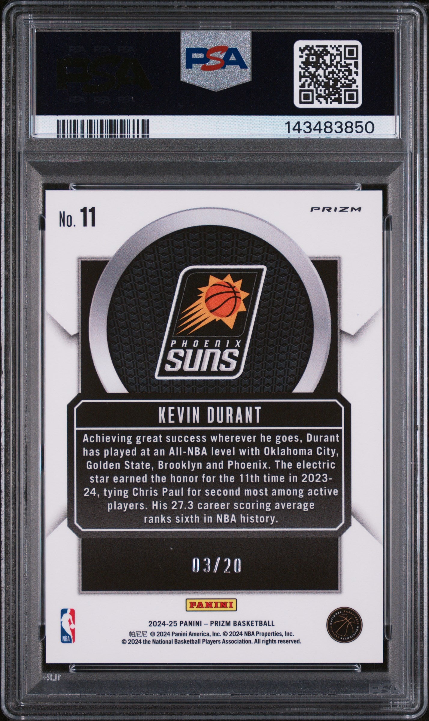 2024 Panini Prizm Talismen White Wave Kevin Durant #11 /20 PSA 10
