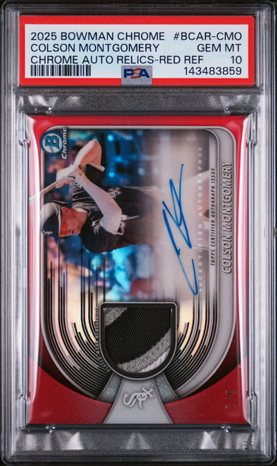 2025 Bowman Chrome Colson Montgomery #BCAR-CMO Red Refractor Auto Relic 1/5 PSA 10