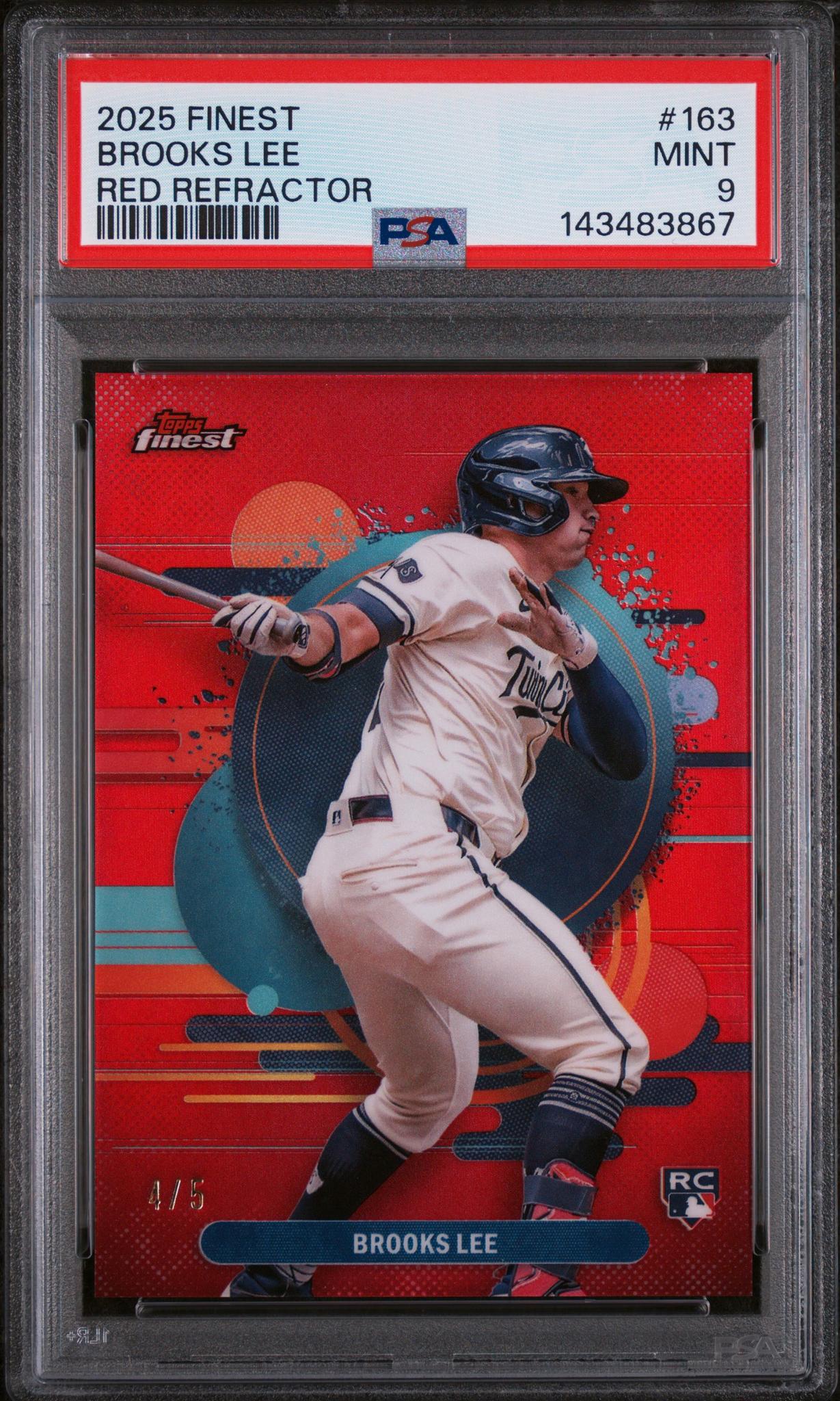 2025 Finest Red Refractor Brooks Lee #163 /5 PSA 9