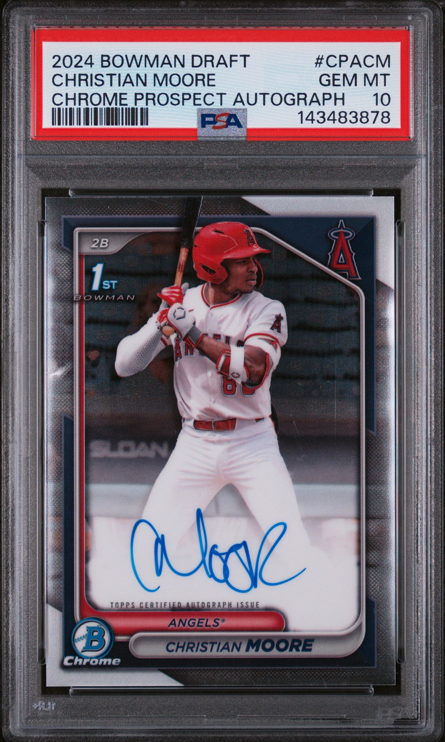 2024 Bowman Draft Chrome Prospect Autograph Christian Moore #CPACM PSA 10
