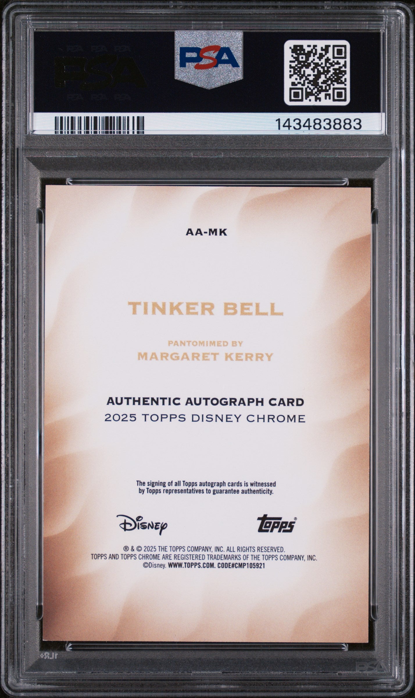 2025 Topps Chrome Disney Disney Chrome 2025 Authentic Autographs Margaret Kerry/Tinker Bell #MK PSA 9