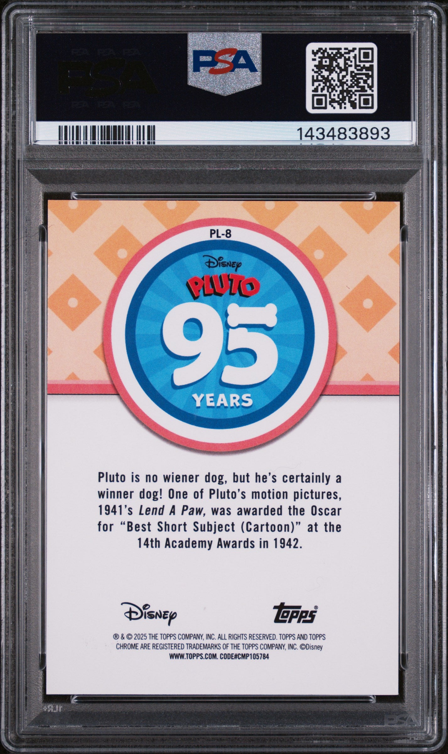 2025 Topps Chrome Disney Pluto 95th Anniversary Mickey Mouse Red & Black Refractor Pluto #8 /28 PSA 10