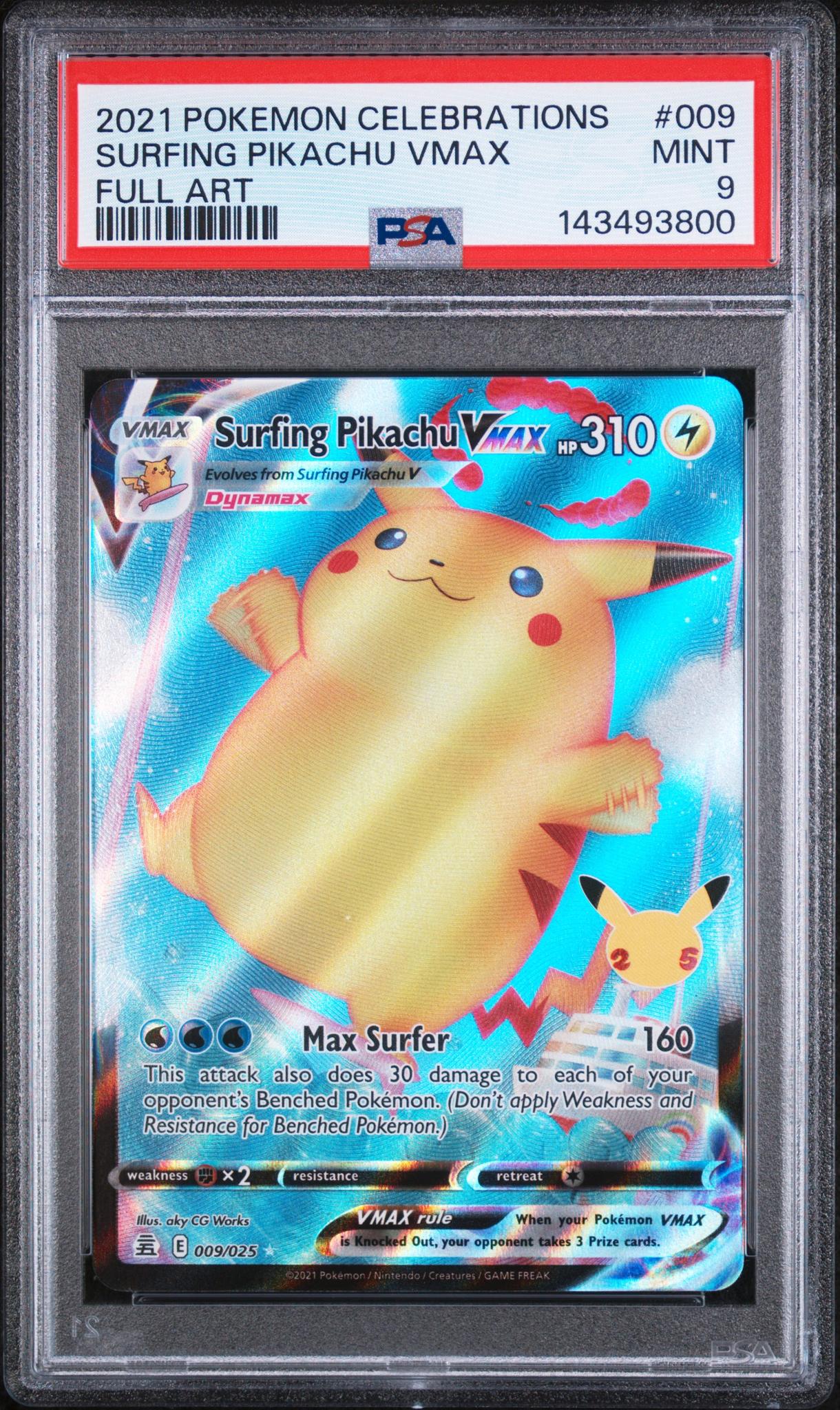 2021 Pokemon Celebrations Surfing Pikachu Vmax #9 PSA 9