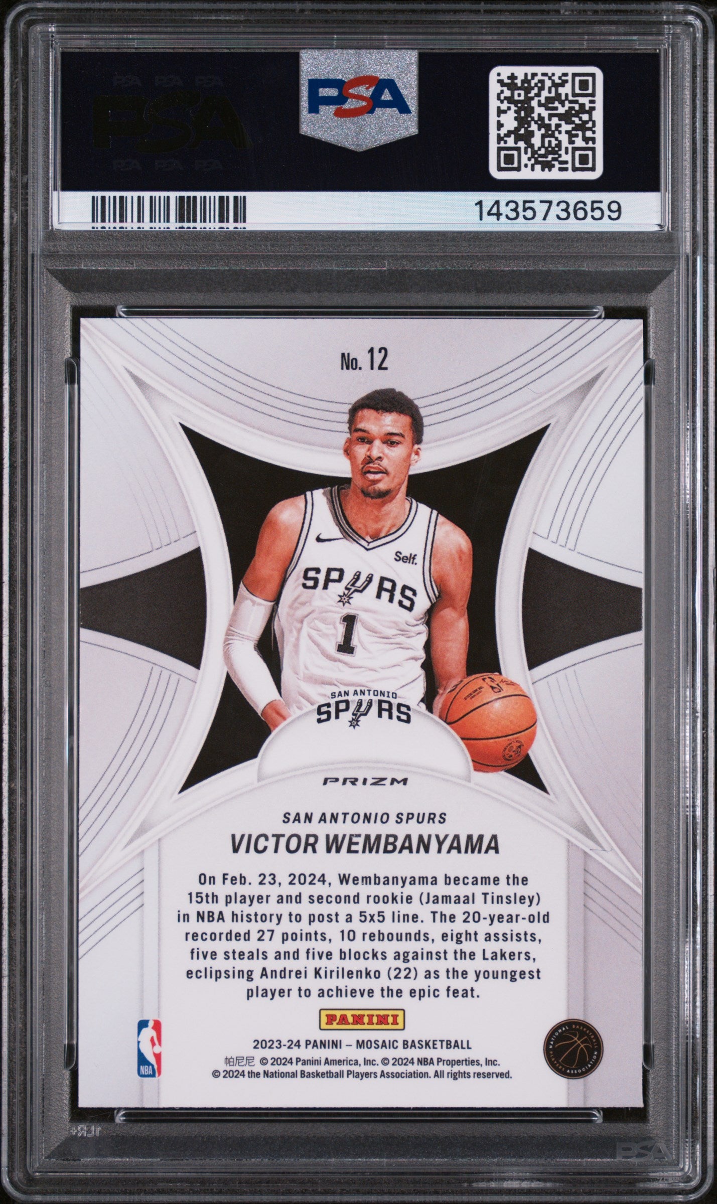 2023 Panini Mosaic Epic Performers Green Victor Wembanyama #12 PSA 8