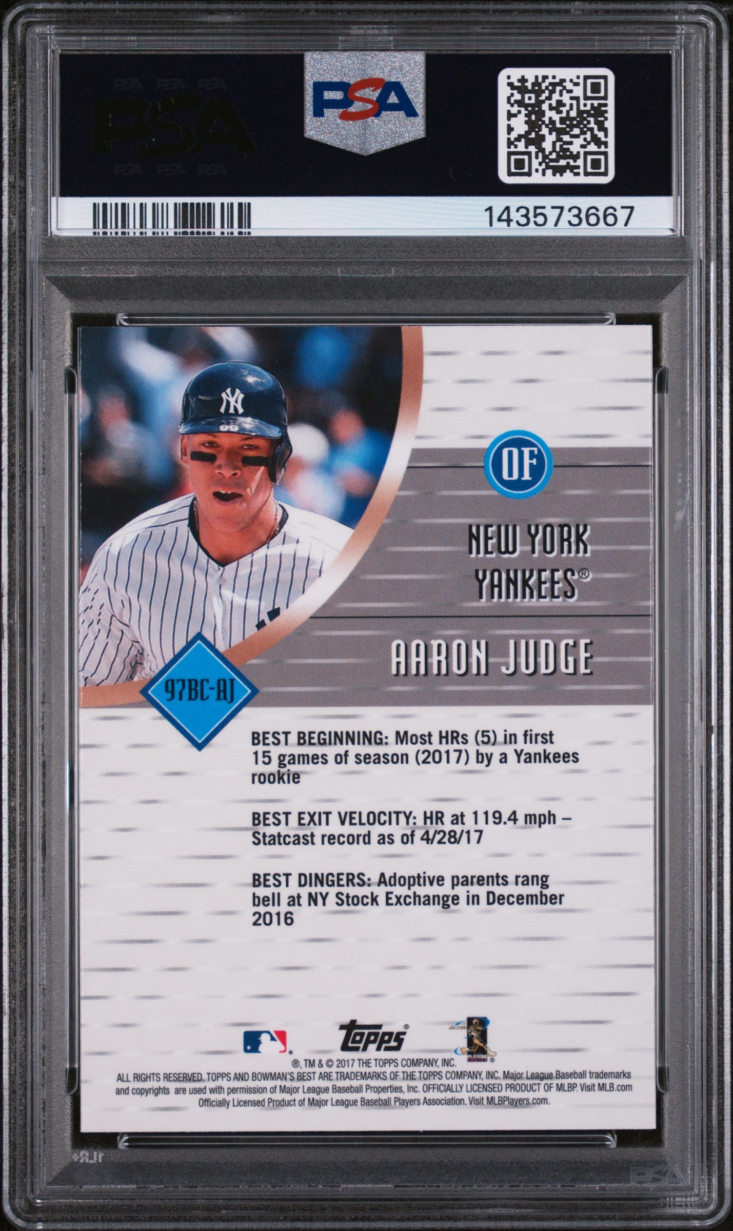 2017 Bowman's Best '97 Best Cuts Aaron Judge #97BC-AJ PSA 10