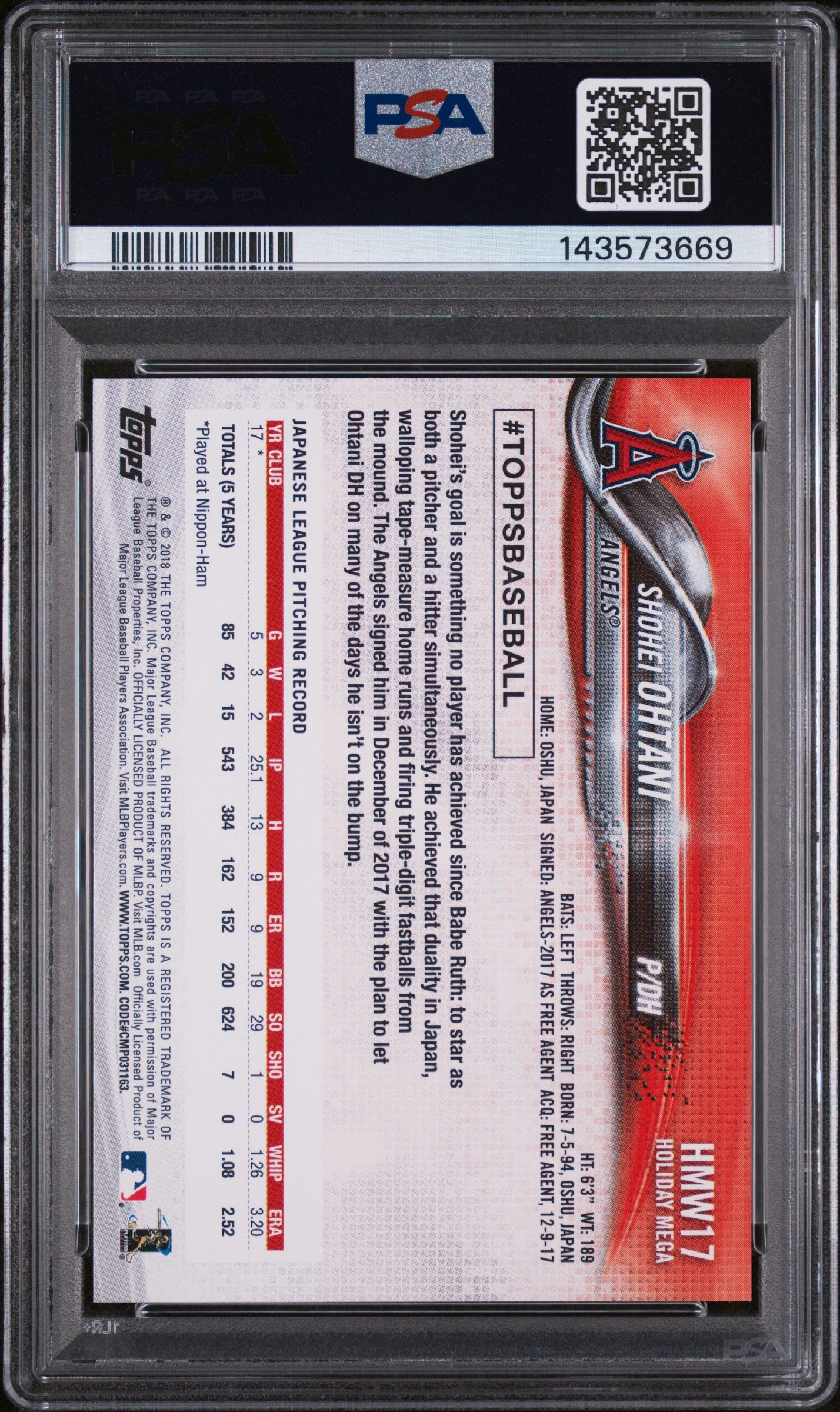 2022 Topps Chrome Pink Refractor Shohei Ohtani #1 PSA 9