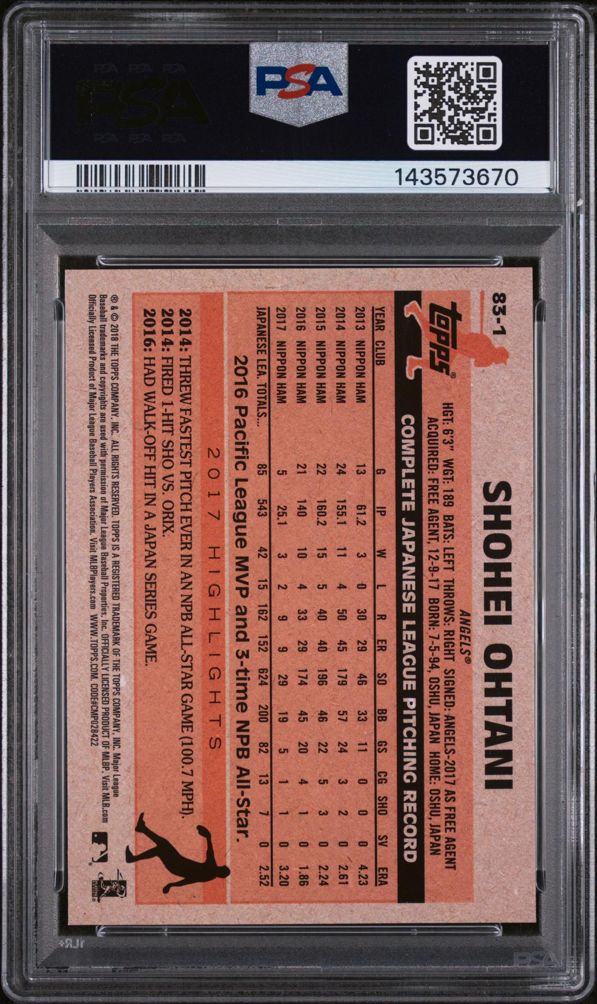 2018 Topps '83 Rookies Shohei Ohtani #83-1 PSA 9