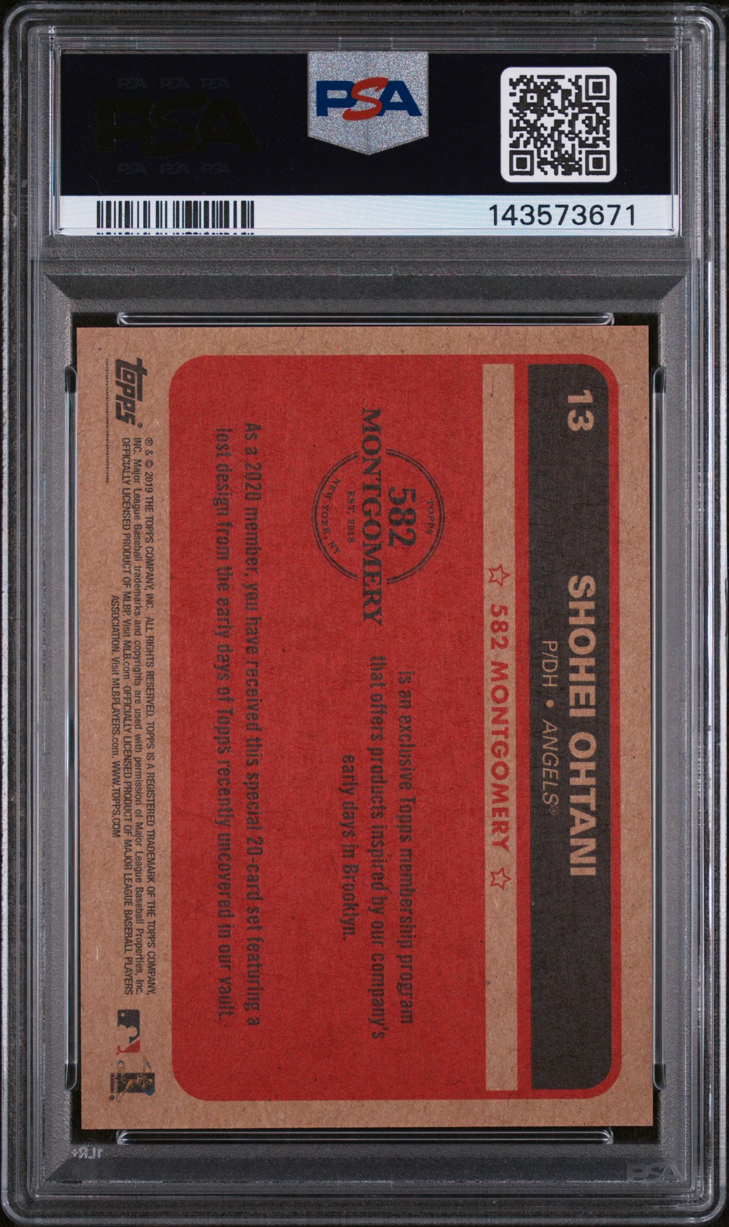 2019 Topps 582 Montgomery Set 1 Shohei Ohtani #13 PSA 10