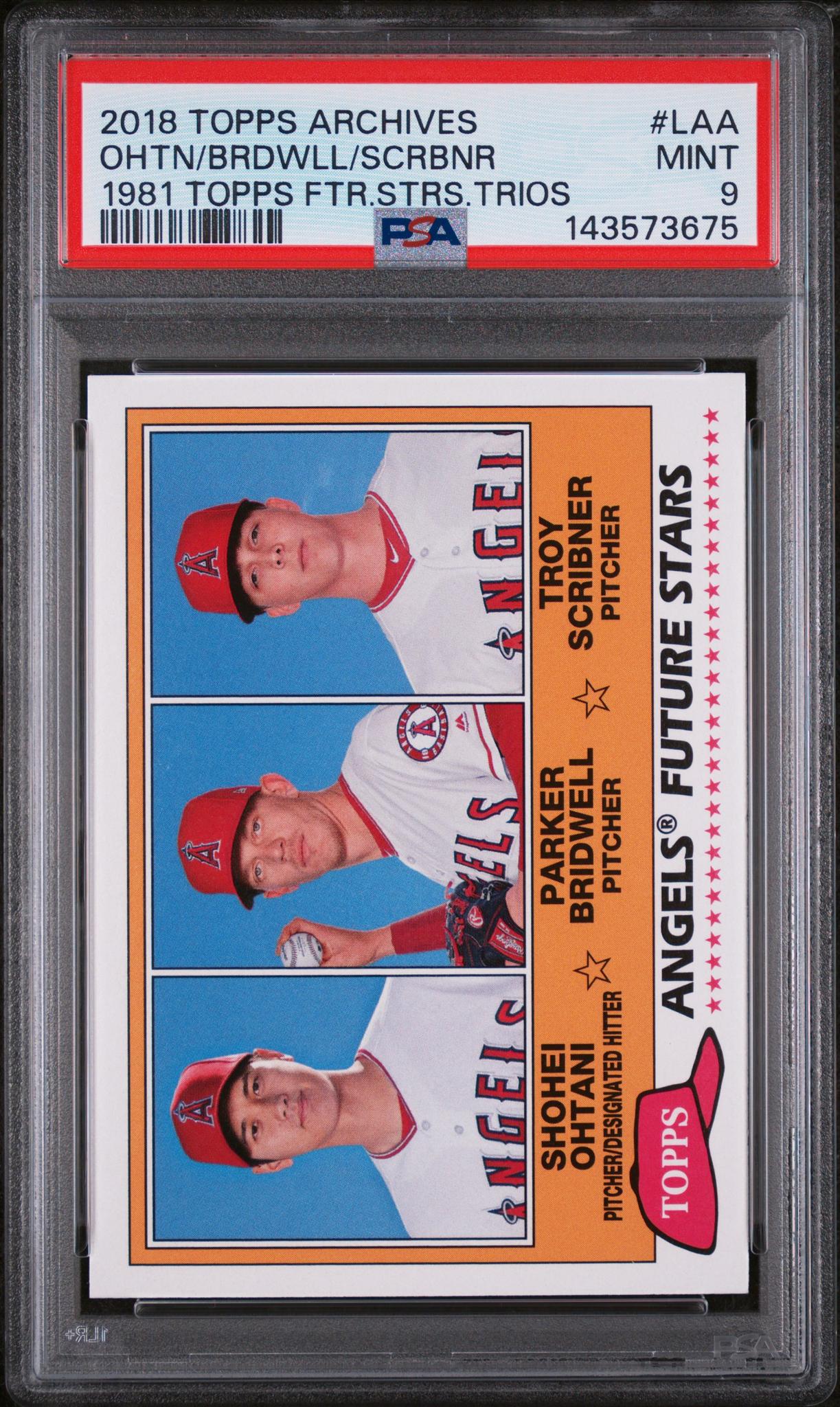 2018 Topps Archives '81 Future Stars Trios Shohei Ohtani/Parker Bridwell/Troy Scribner #FSLAA PSA 9