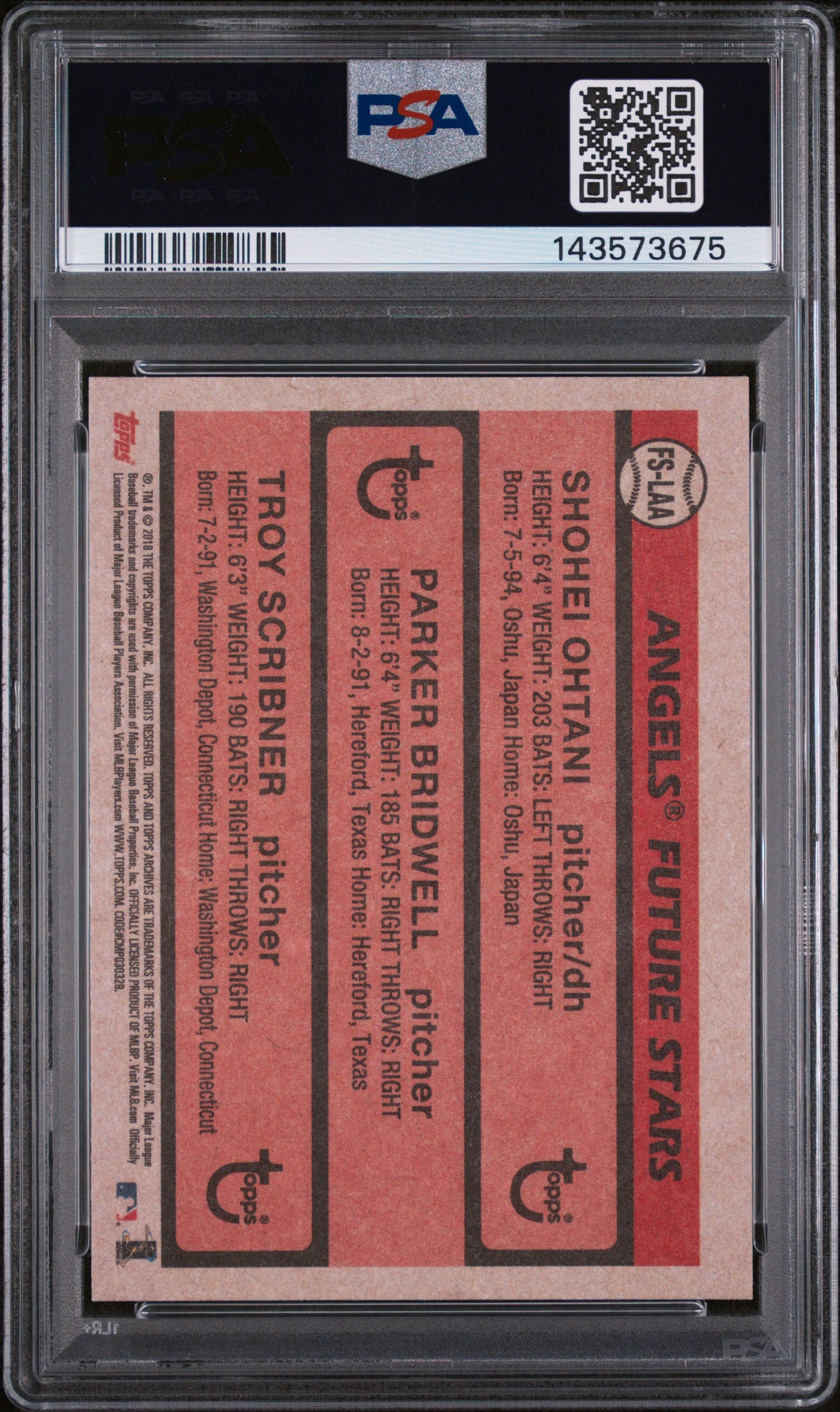 2018 Topps Archives '81 Future Stars Trios Shohei Ohtani/Parker Bridwell/Troy Scribner #FSLAA PSA 9