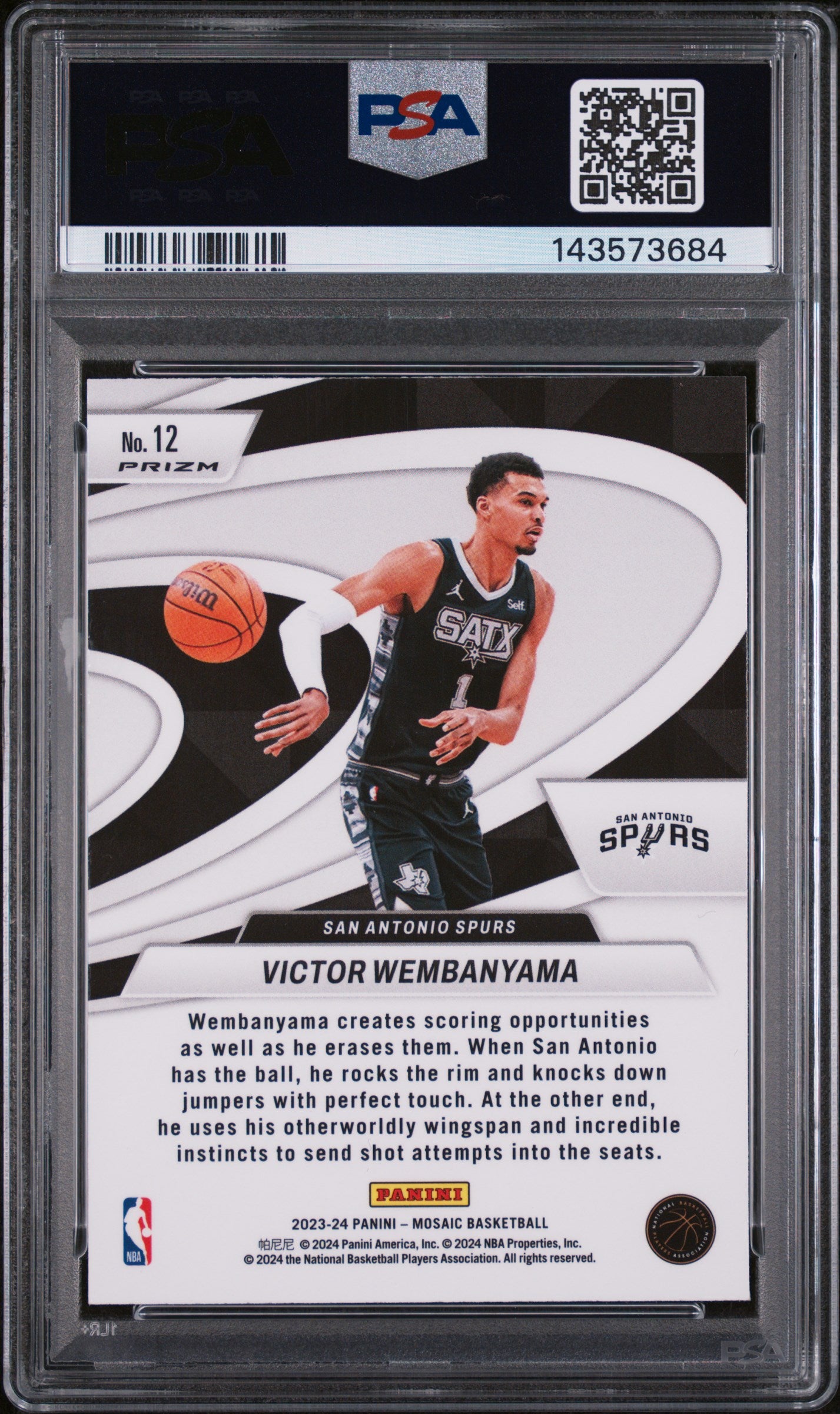 2023 Panini Mosaic Give and Go Green Victor Wembanyama #12 PSA 10
