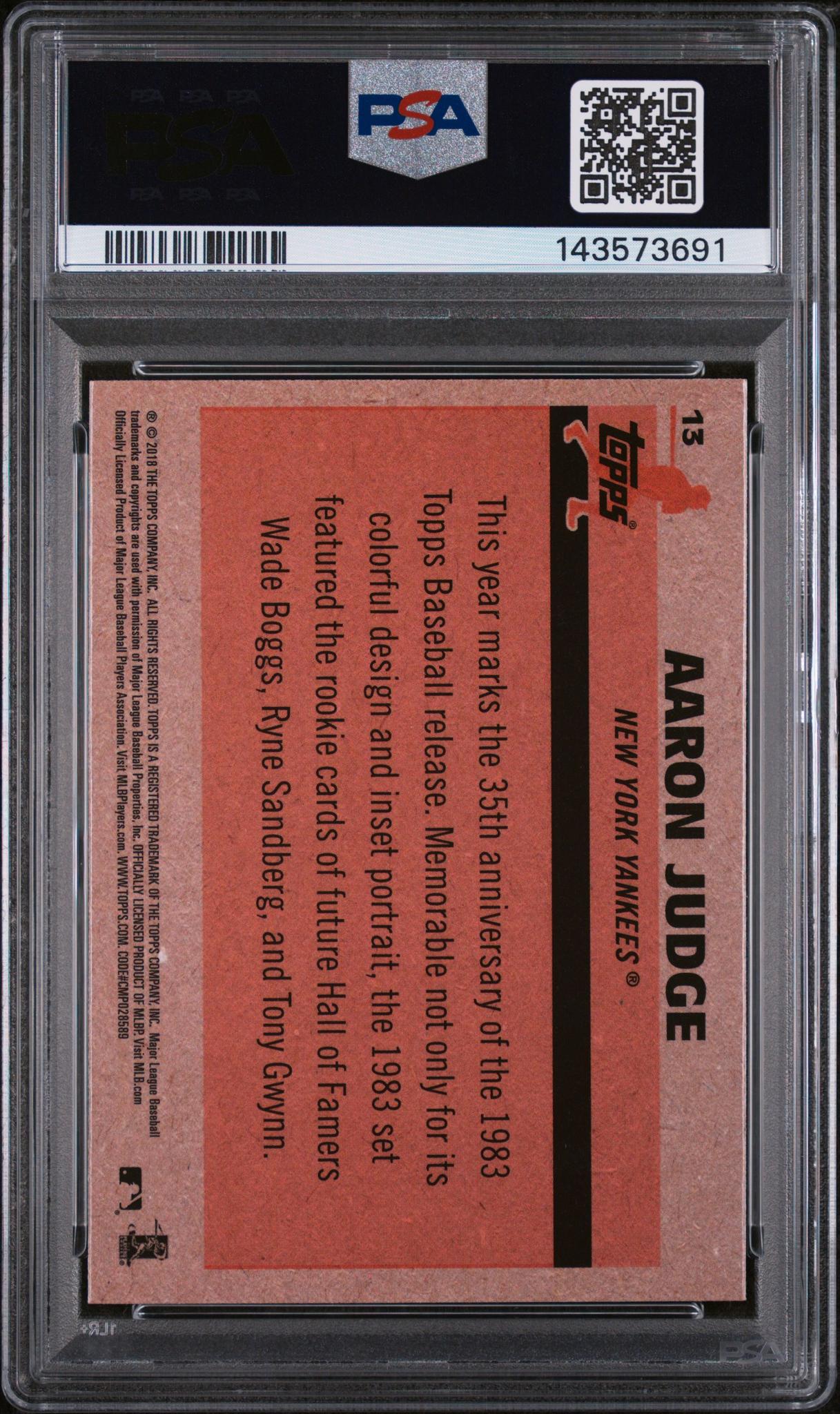 2018 Topps '83 Silver Pack Chrome Aaron Judge #13 PSA 9