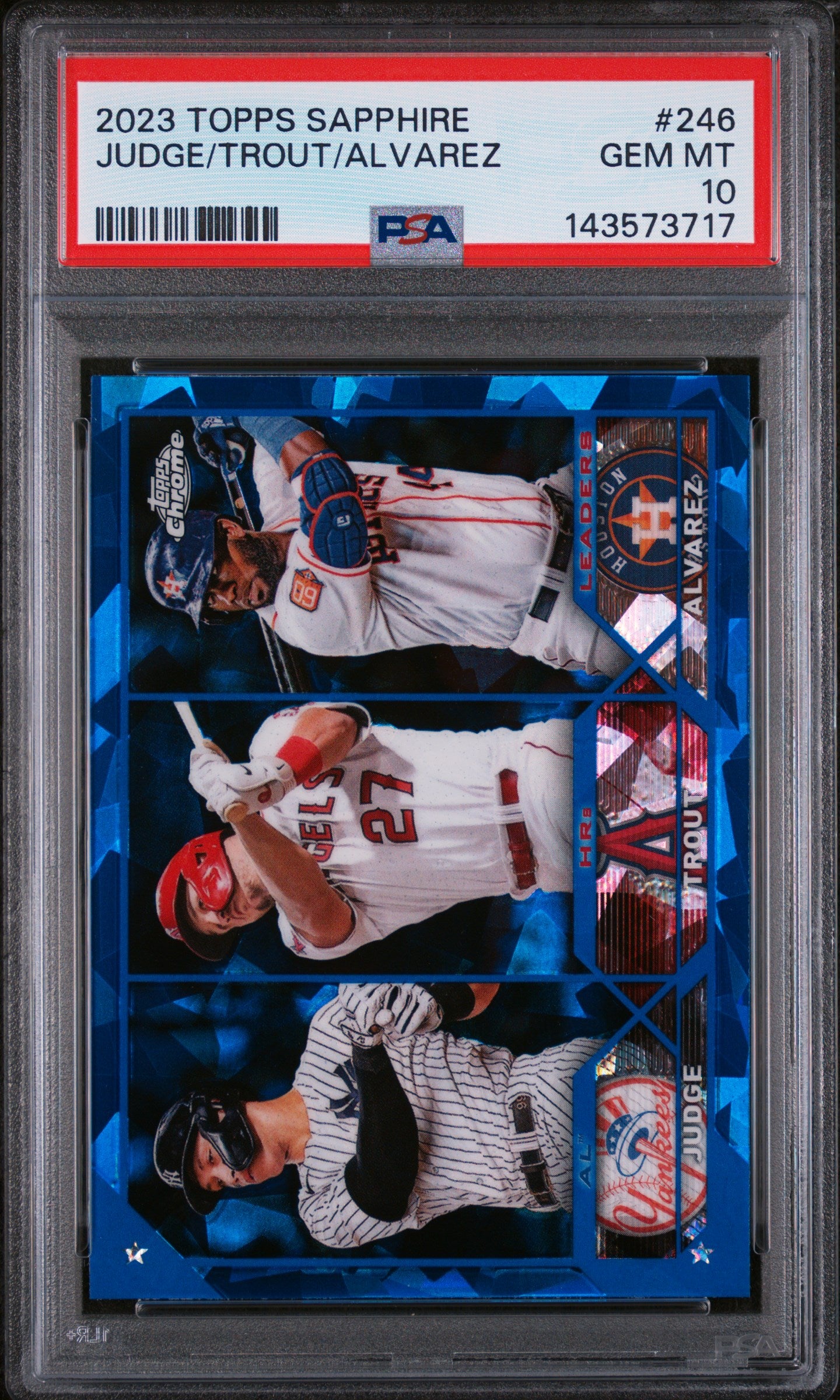 2023 Topps Chrome Sapphire Aaron Judge/Mike Trout/Yordan Alvarez #246 PSA 10