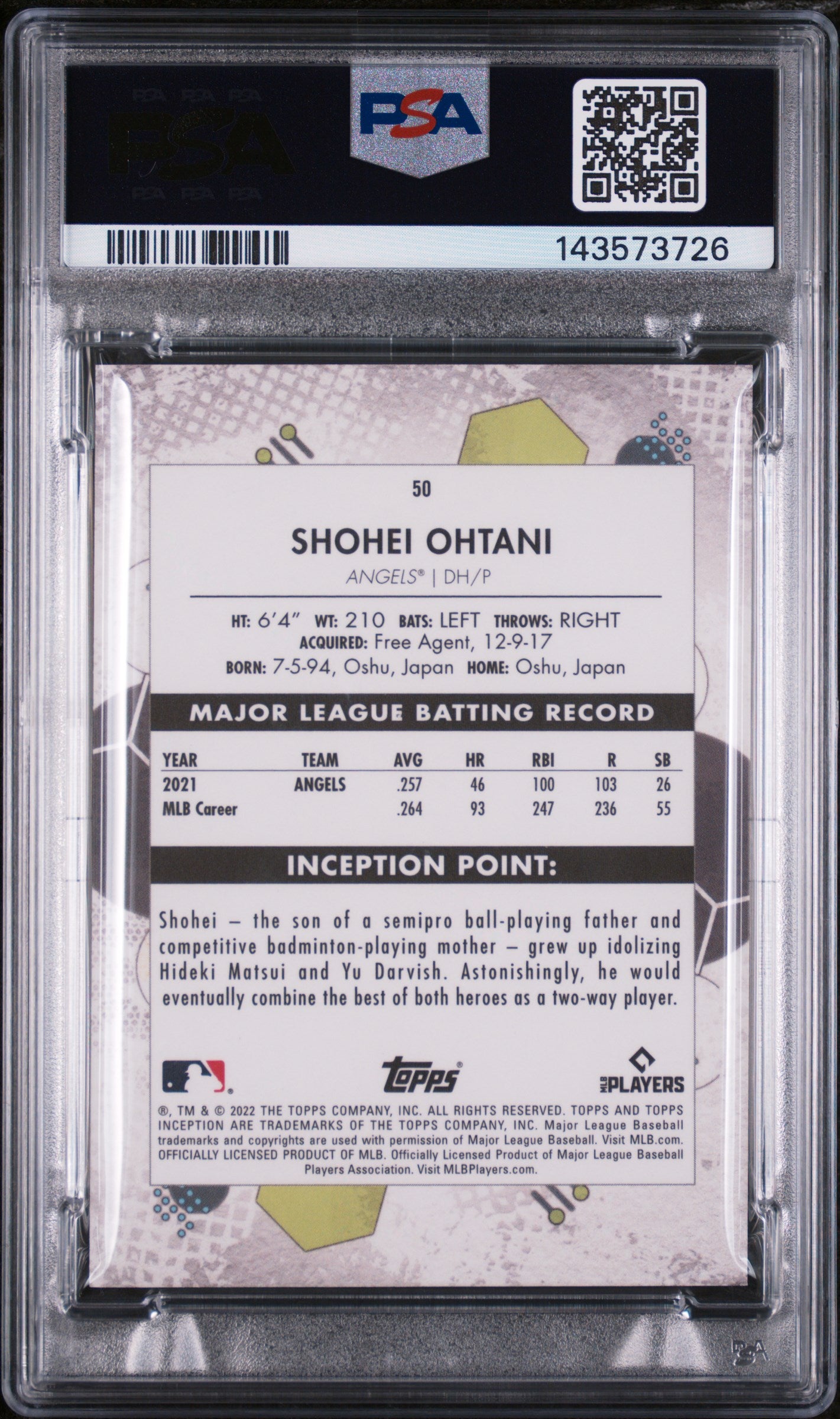 2022 Topps Inception Green Shohei Ohtani #50 PSA 10