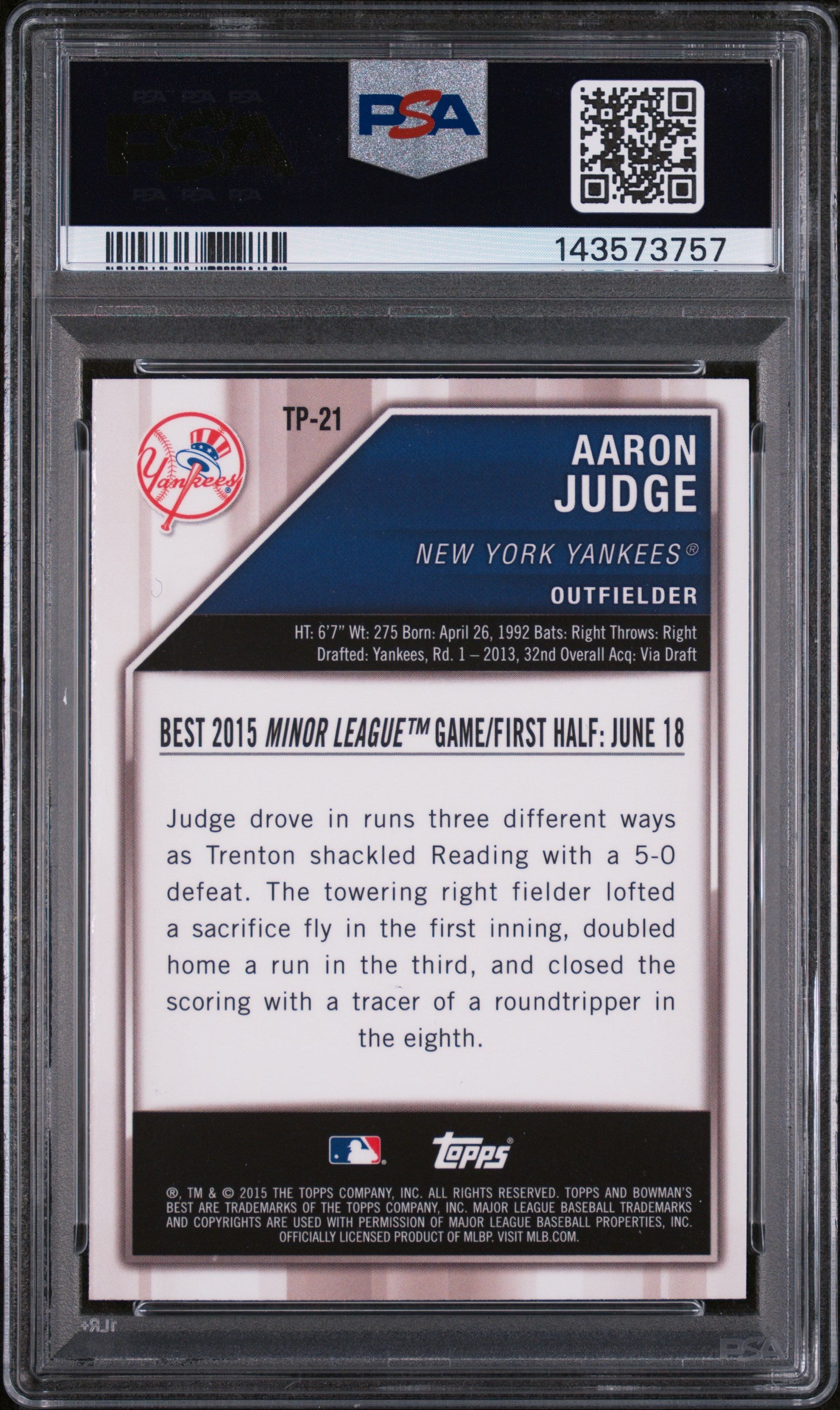 2015 Bowman's Best Top Prospects Aaron Judge #TP21 PSA 9