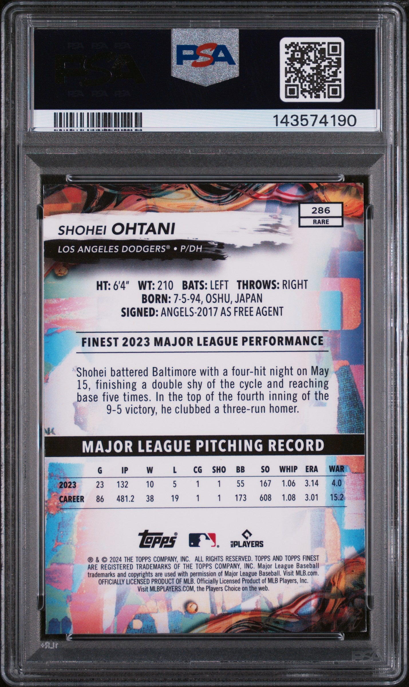2024 Topps Finest Checkerboard Refractor Shohei Ohtani #286 PSA 9