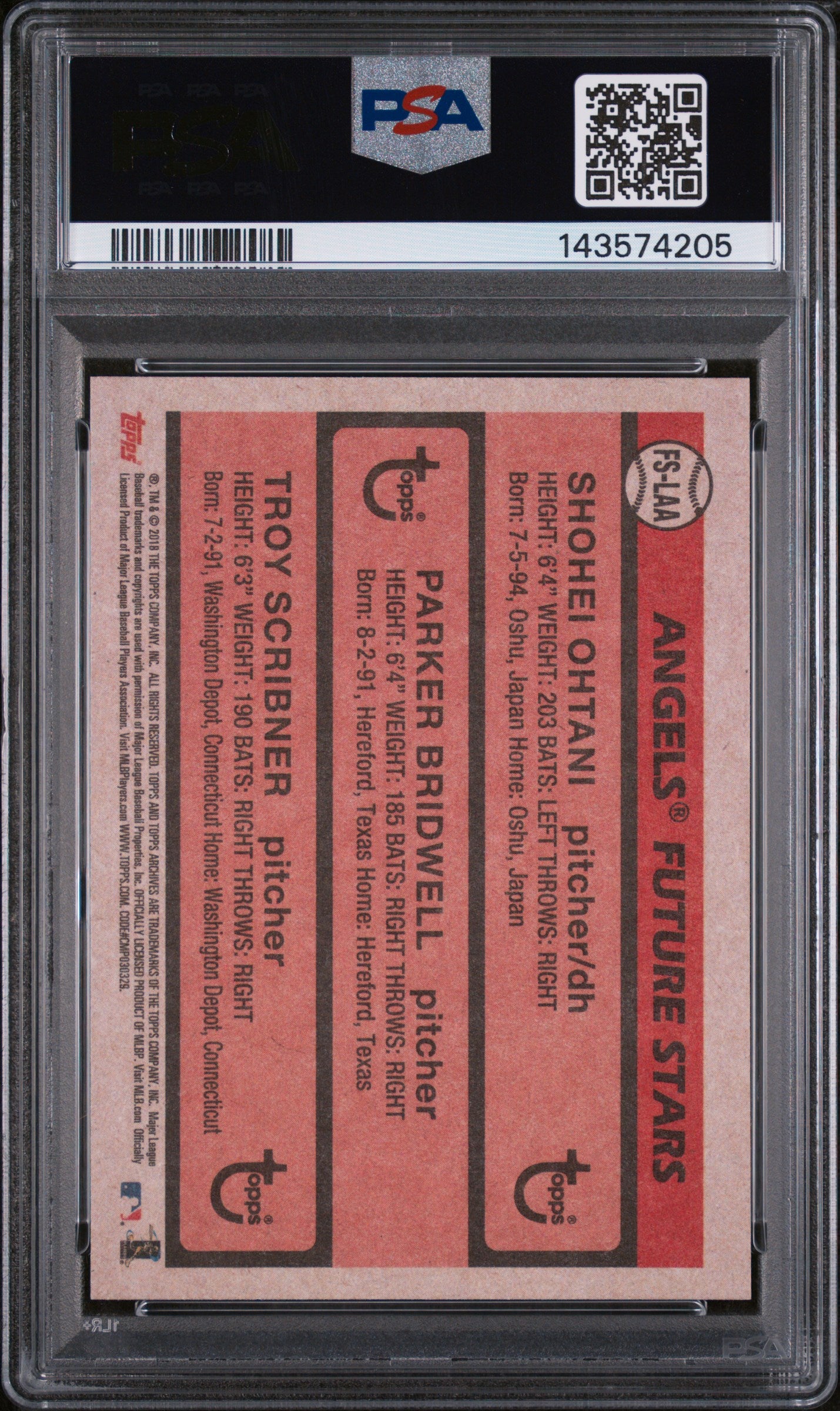 2018 Topps Archives '81 Future Stars Trios Shohei Ohtani/Parker Bridwell/Troy Scribner #FSLAA PSA 9