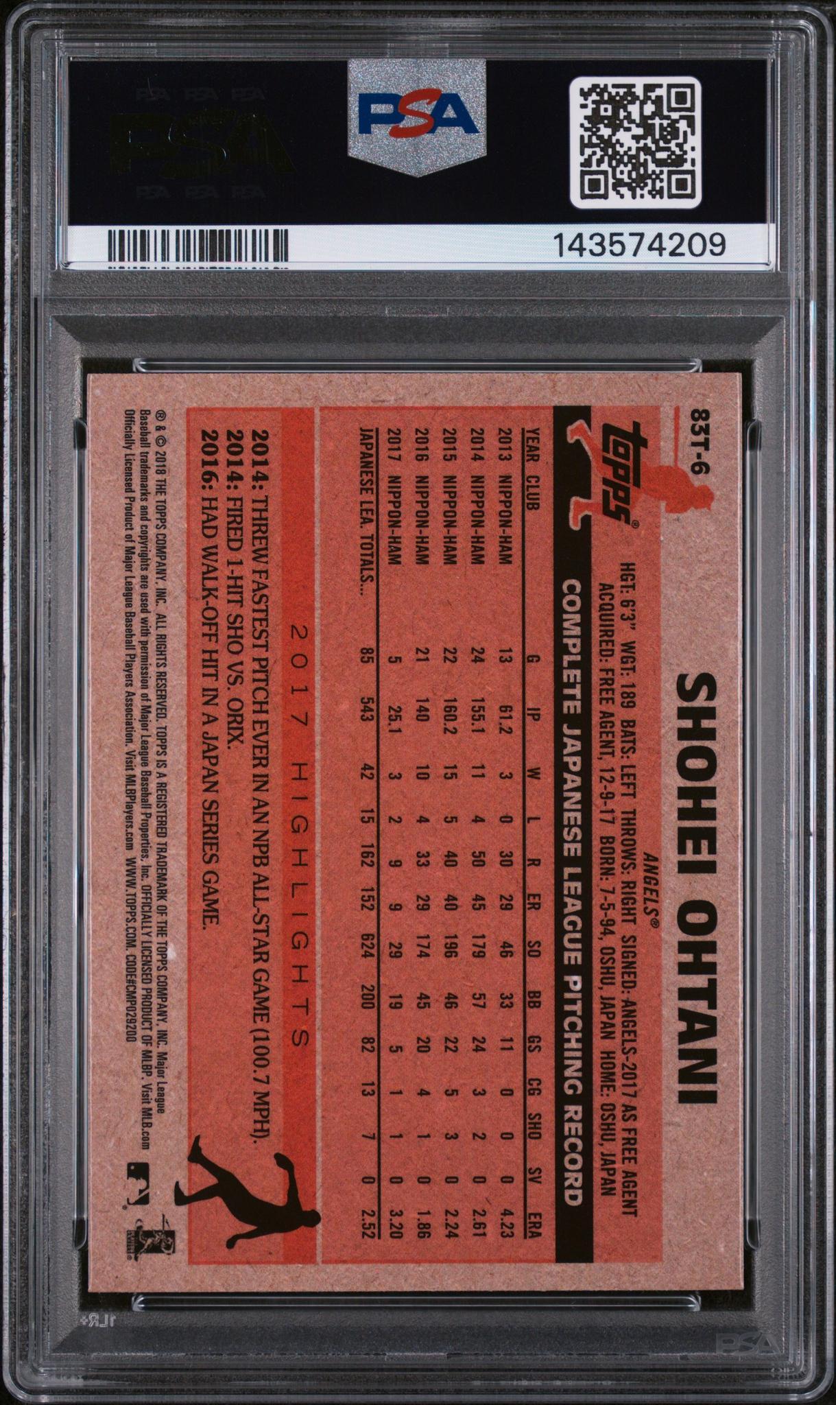 2018 Topps Chrome 1983 Topps Shohei Ohtani #83T6 PSA 9