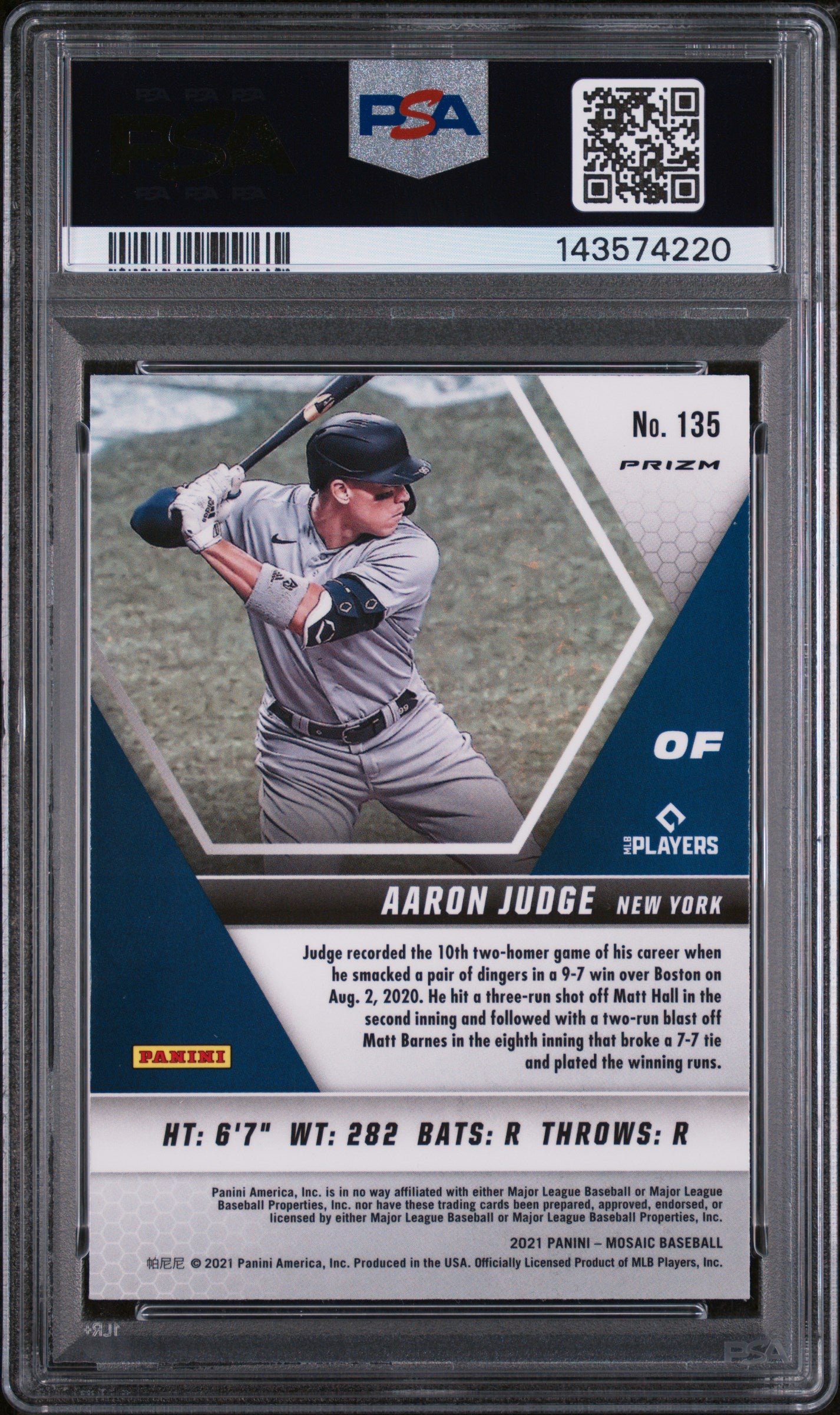 2021 Panini Mosaic Red Mosaic Aaron Judge #135 PSA 8