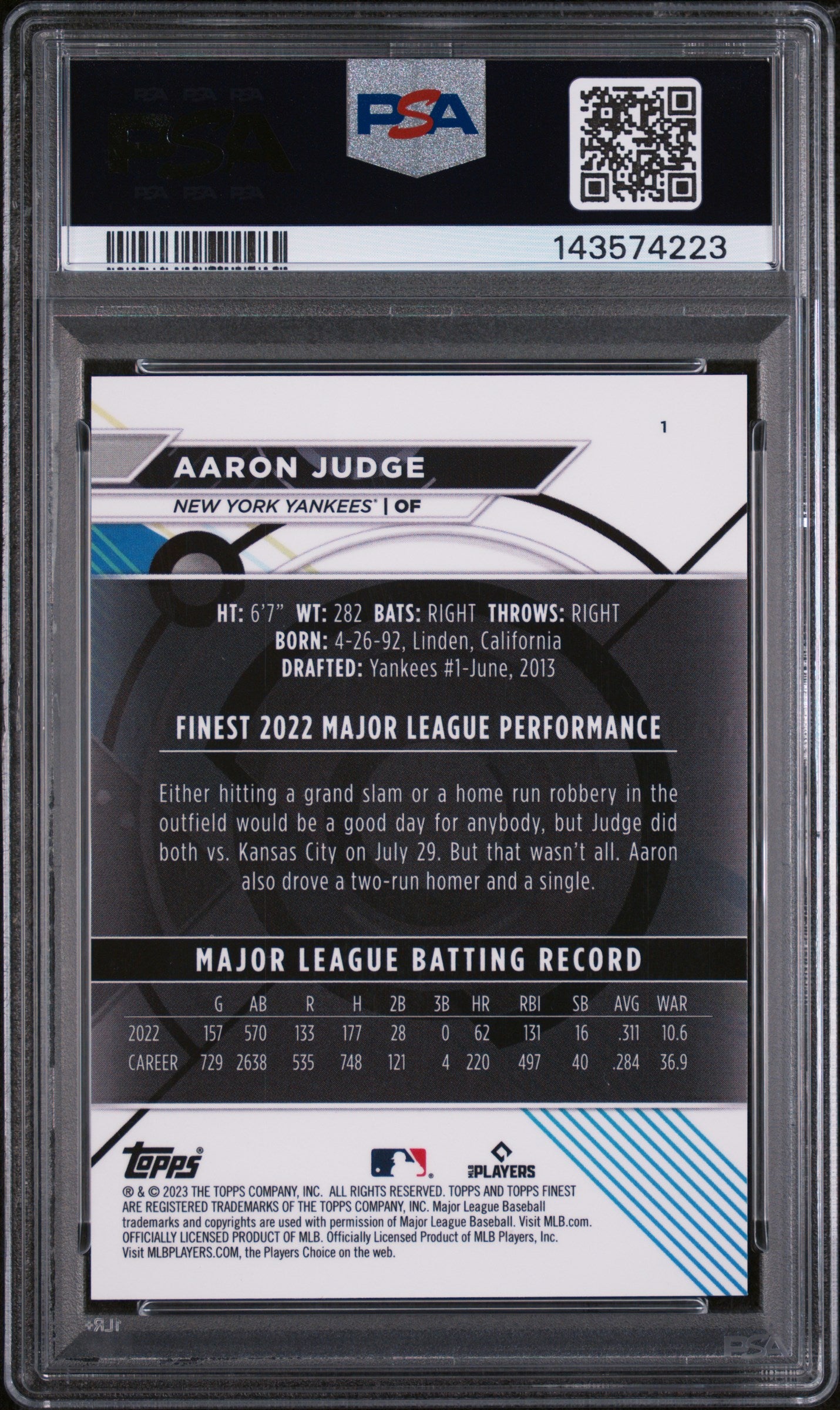 2023 Finest Green Refractors Aaron Judge #1 /99 PSA 10