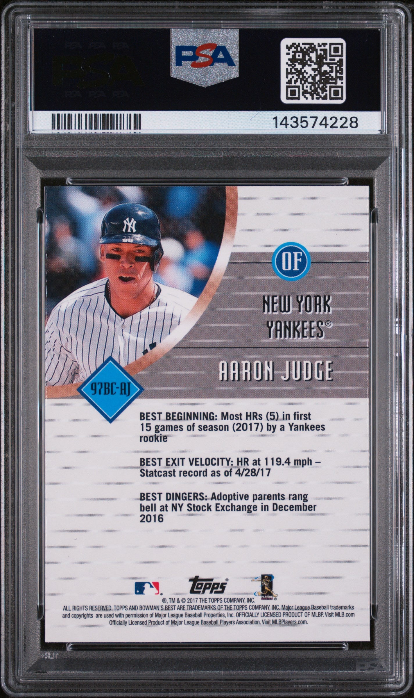 2017 Bowman's Best '97 Best Cuts Aaron Judge #97BC-AJ PSA 10