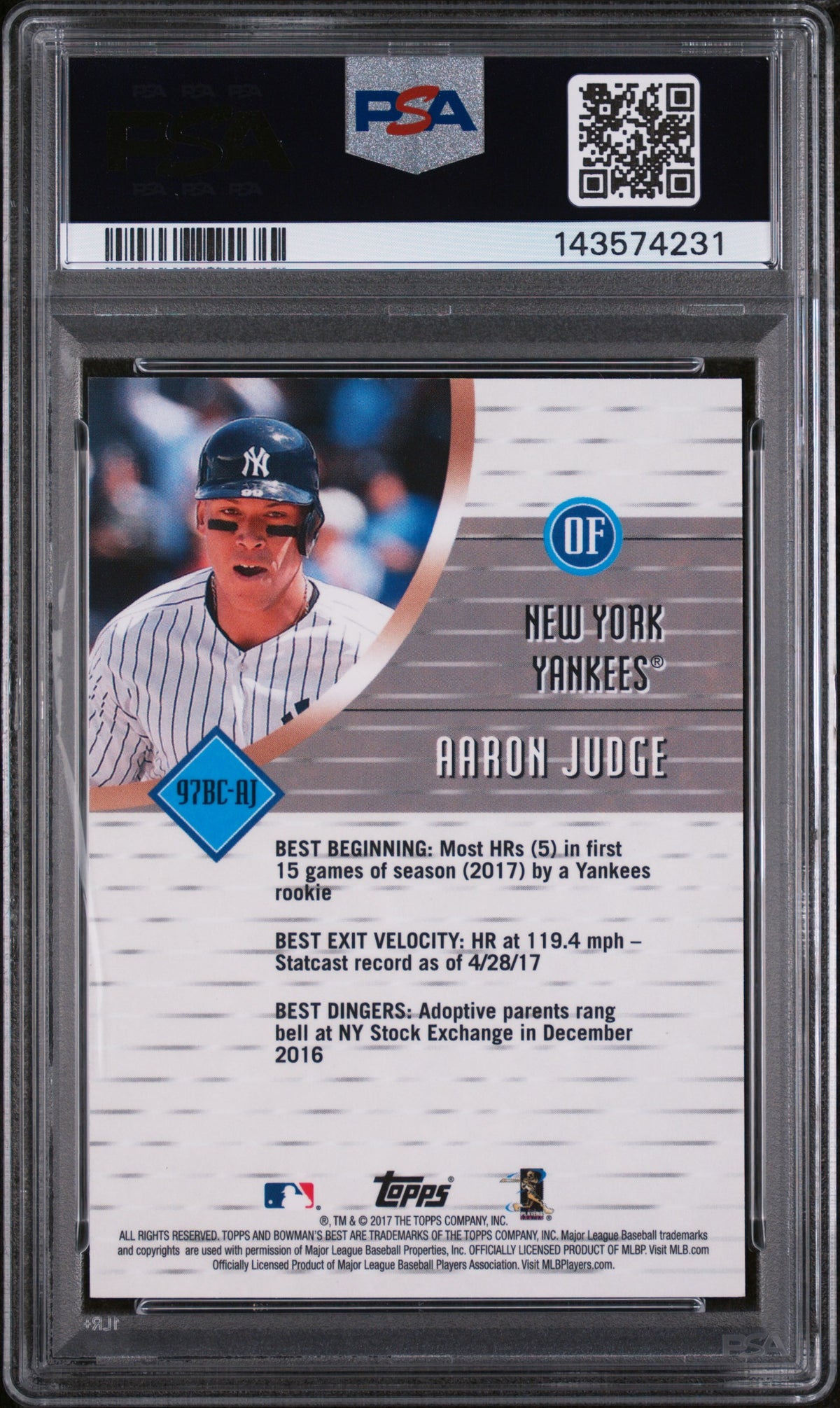 2017 Bowman's Best '97 Best Cuts Atomic Refractor Aaron Judge #97BCAJ PSA 9