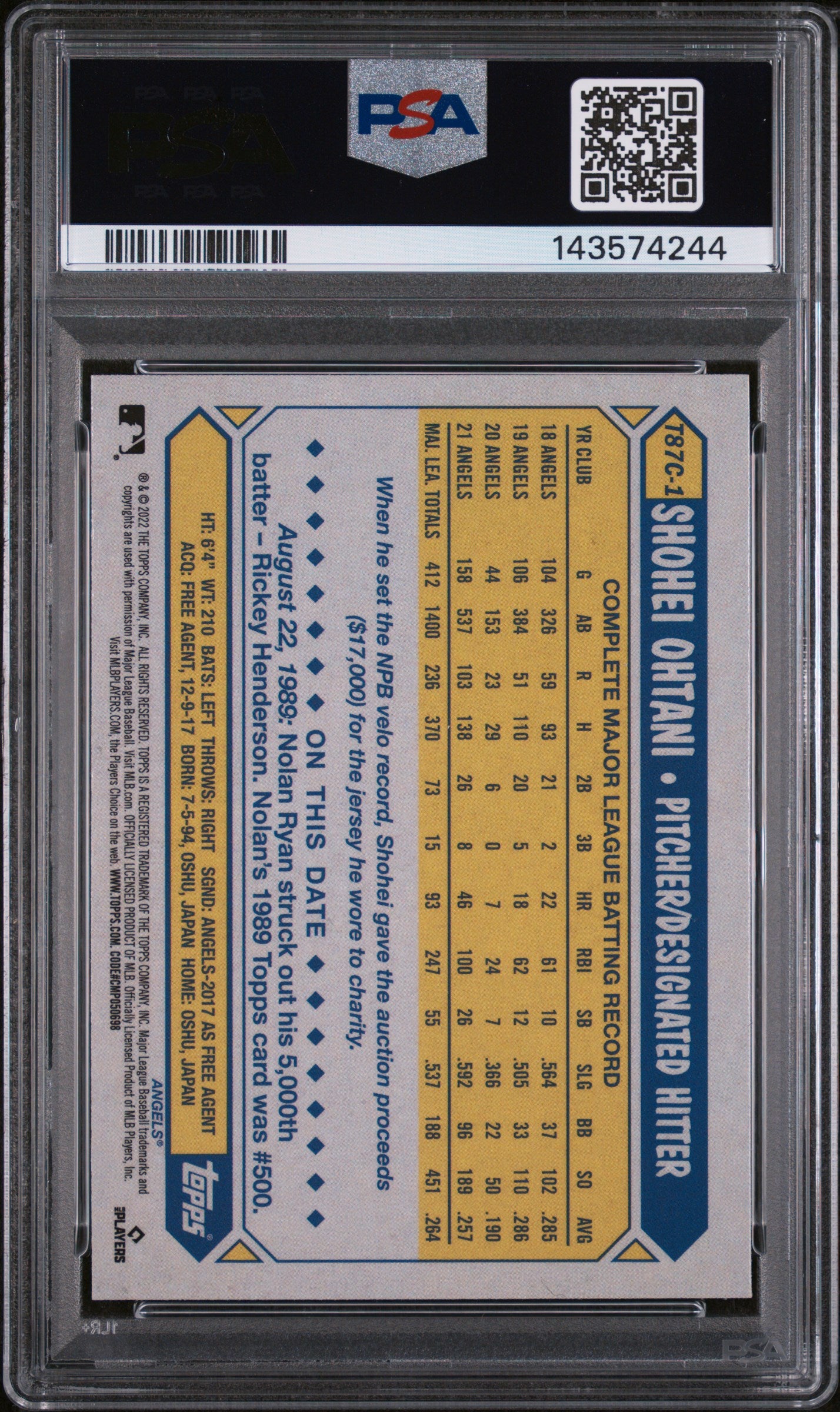 2022 Topps '87 Silver Pack Chrome Shohei Ohtani #T87C1 PSA 8