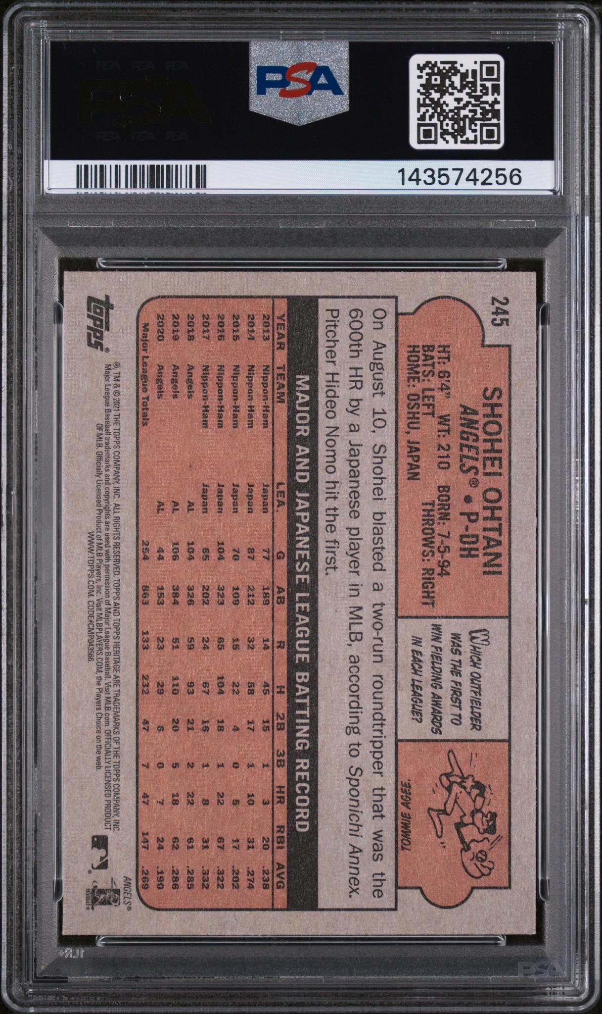 2021 Topps Heritage Chrome Hot Box Refractor Shohei Ohtani #245 PSA 10