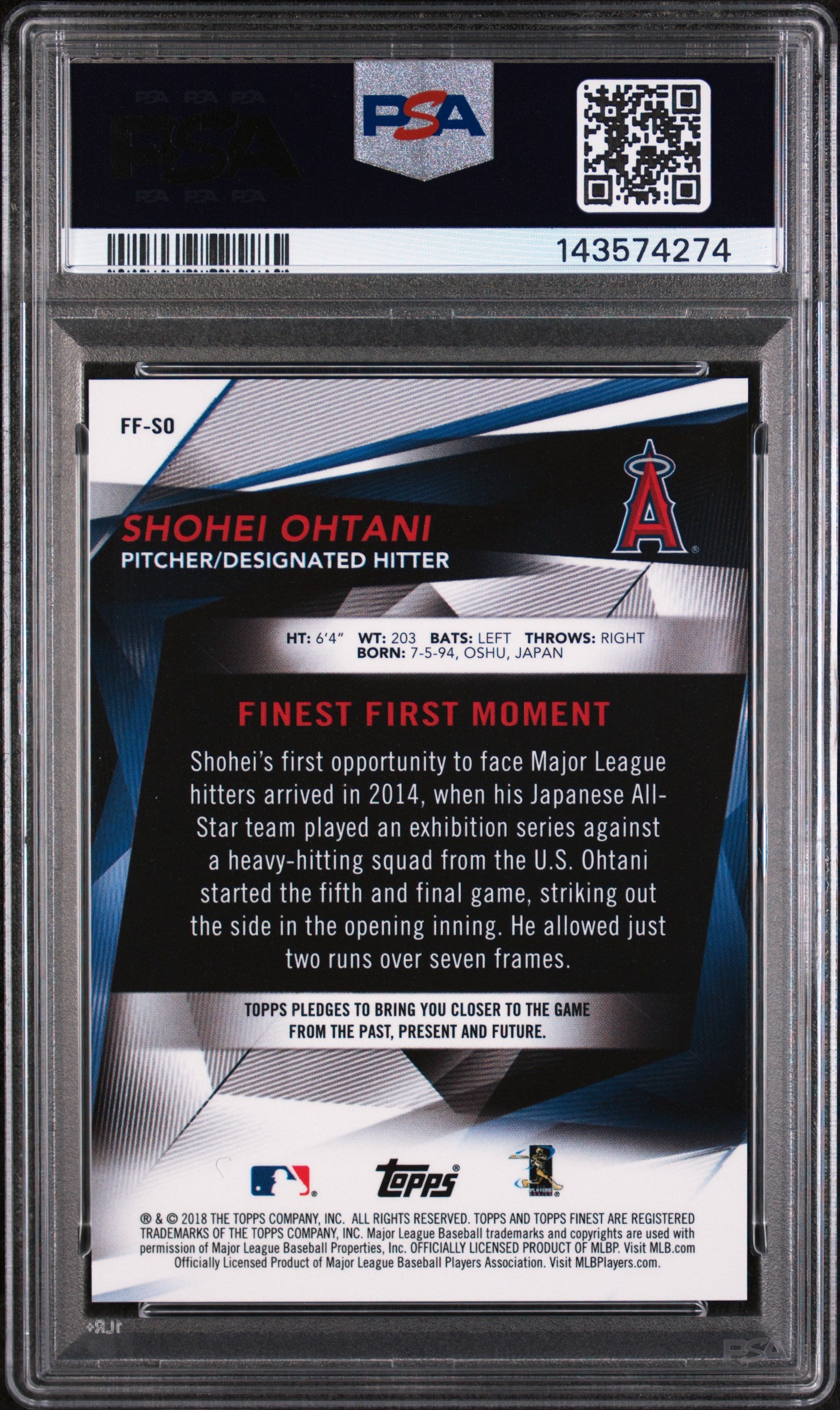 2018 Finest Finest Firsts Shohei Ohtani #FFSO PSA 9