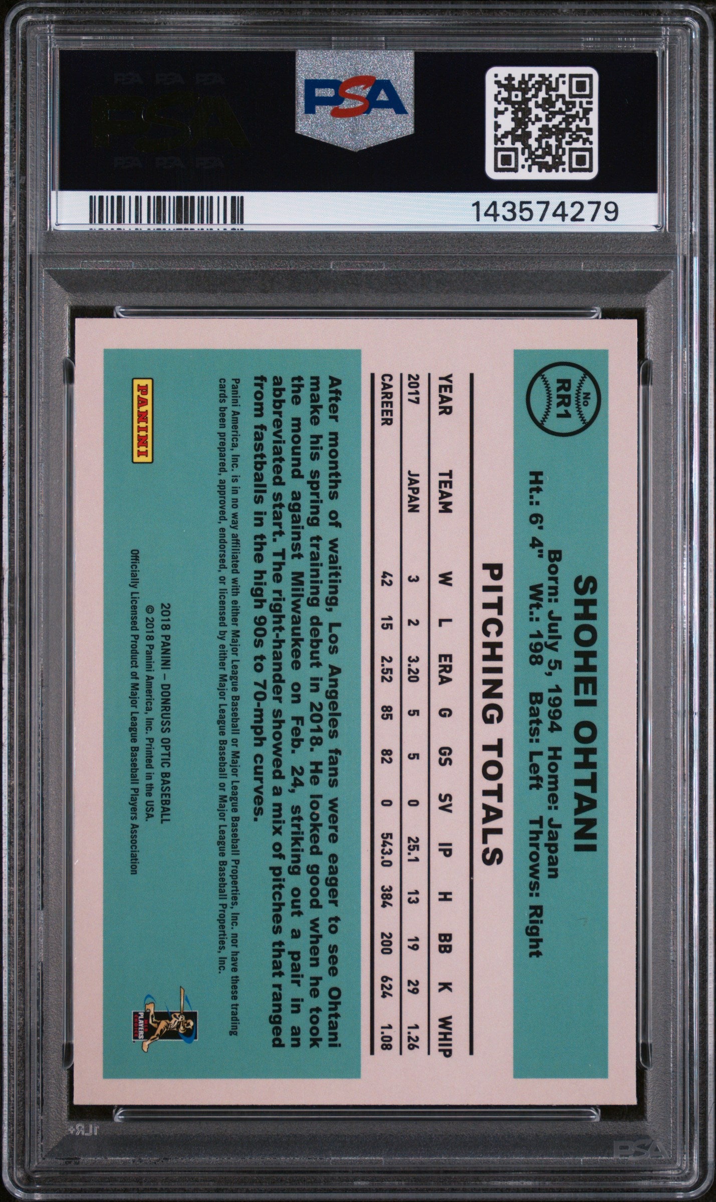2018 Donruss Optic Rated Rookie Retro '84 Shohei Ohtani #1 PSA 9